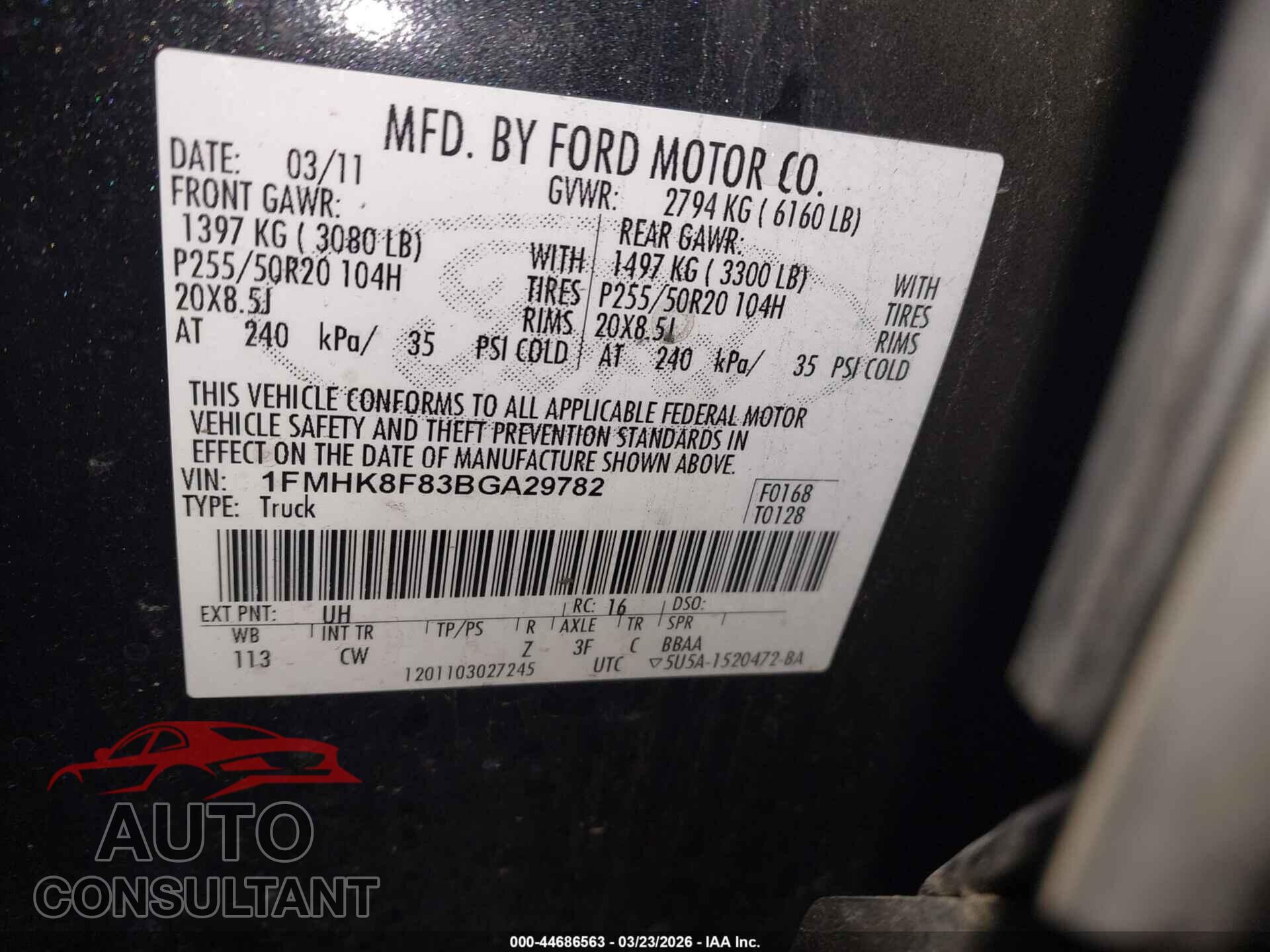 FORD EXPLORER 2011 - 1FMHK8F83BGA29782
