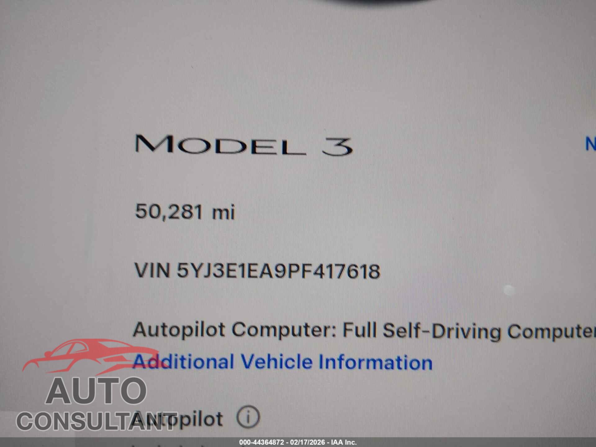 TESLA MODEL 3 2023 - 5YJ3E1EA9PF417618