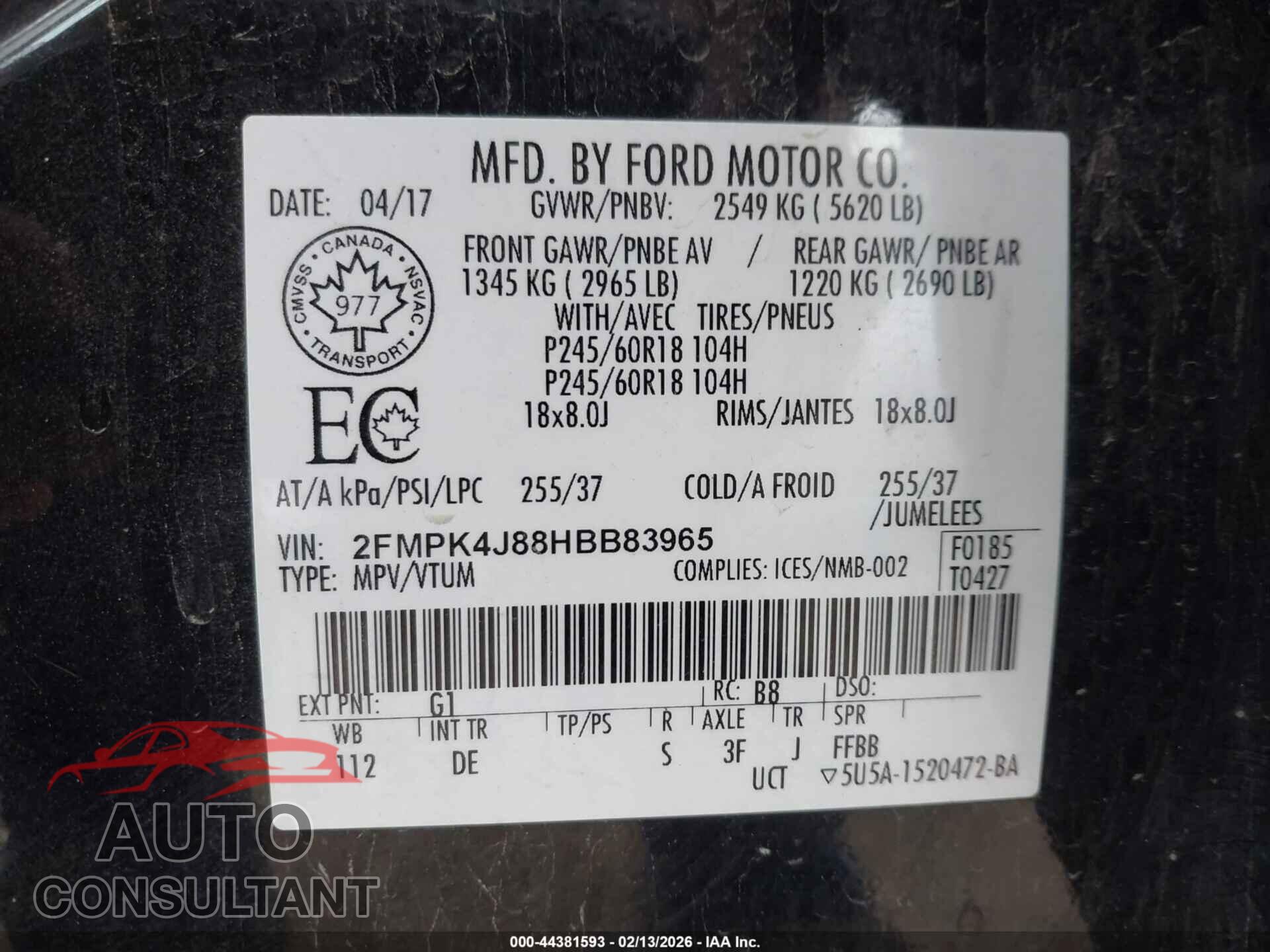 FORD EDGE 2017 - 2FMPK4J88HBB83965
