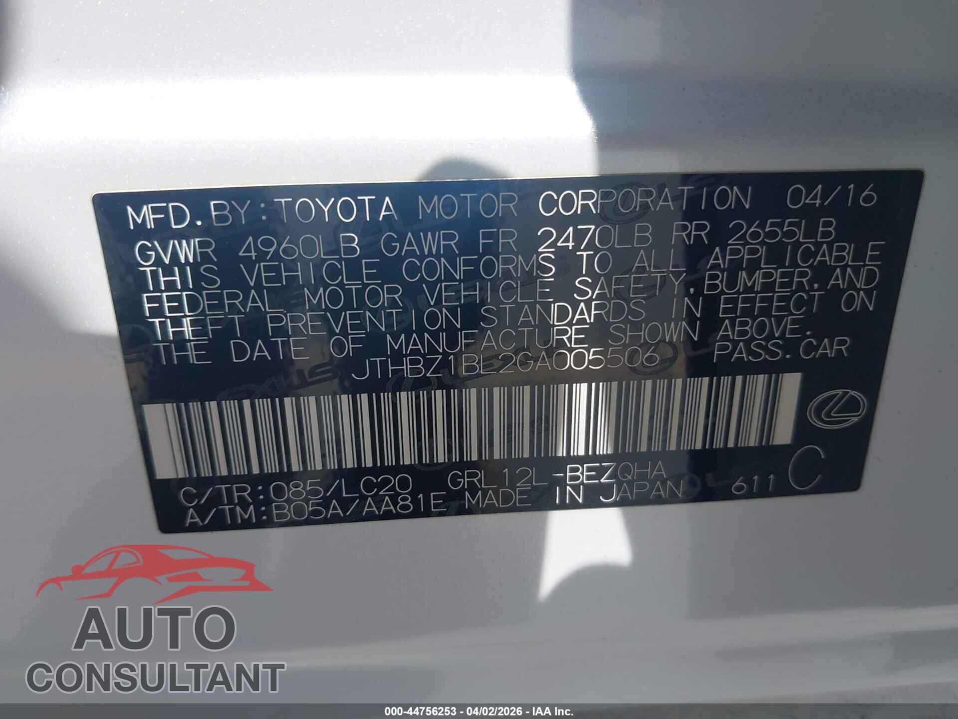 LEXUS GS 350 2016 - JTHBZ1BL2GA005506