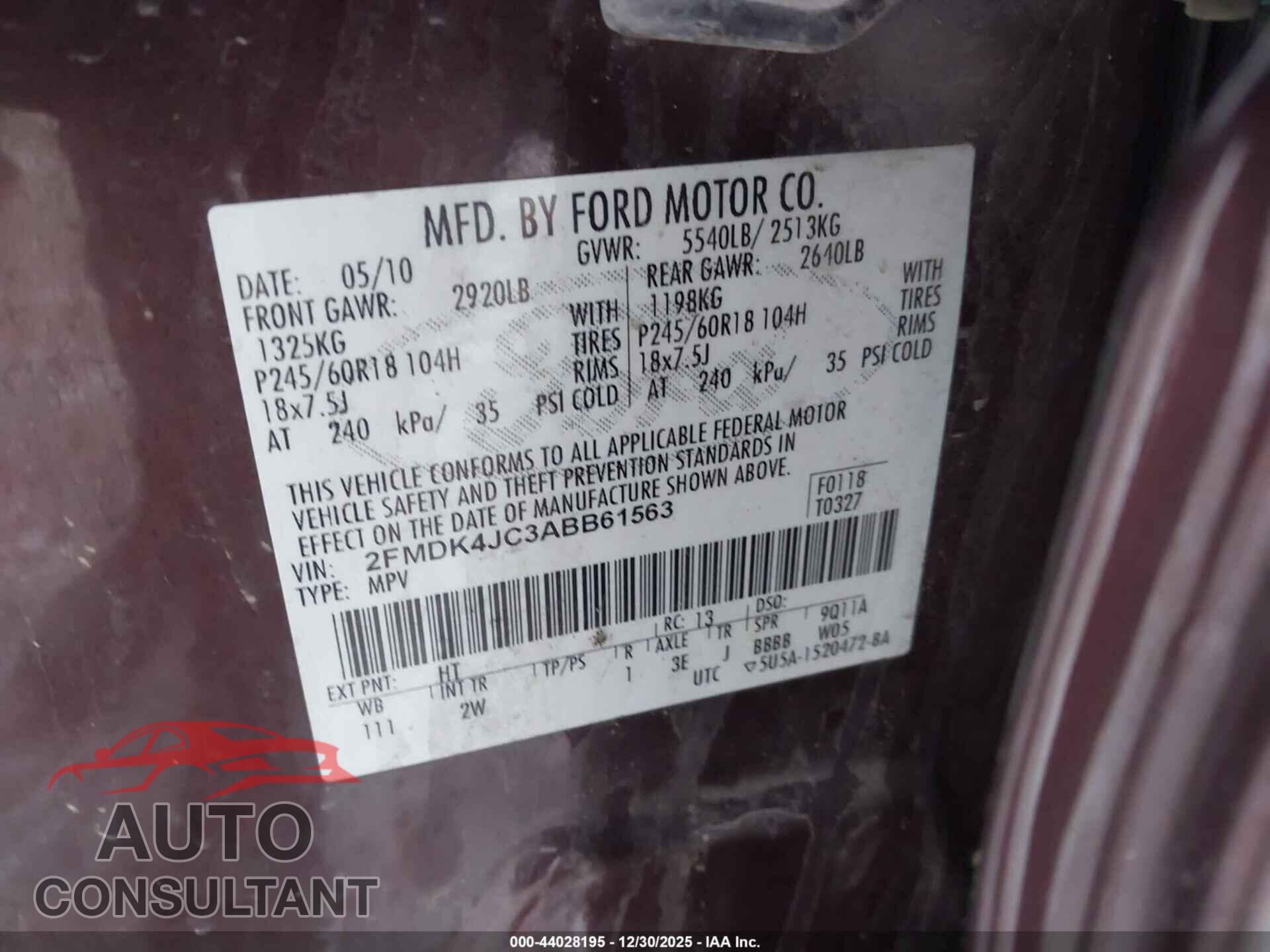 FORD EDGE 2010 - 2FMDK4AC3ABB61563