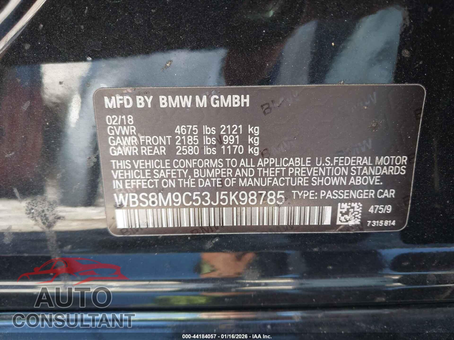 BMW M3 2018 - WBS8M9C53J5K98785