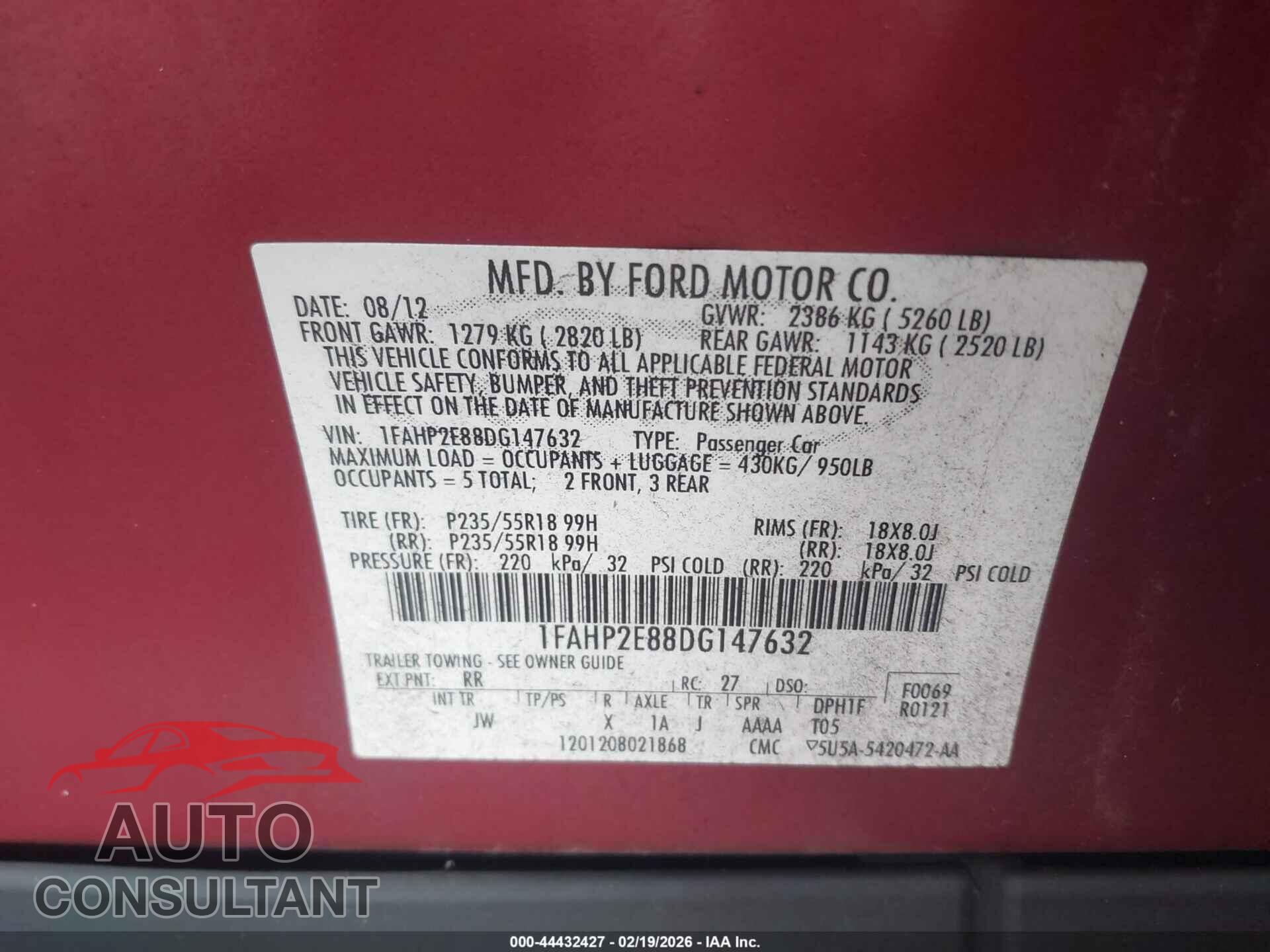 FORD TAURUS 2013 - 1FAHP2E88DG147632