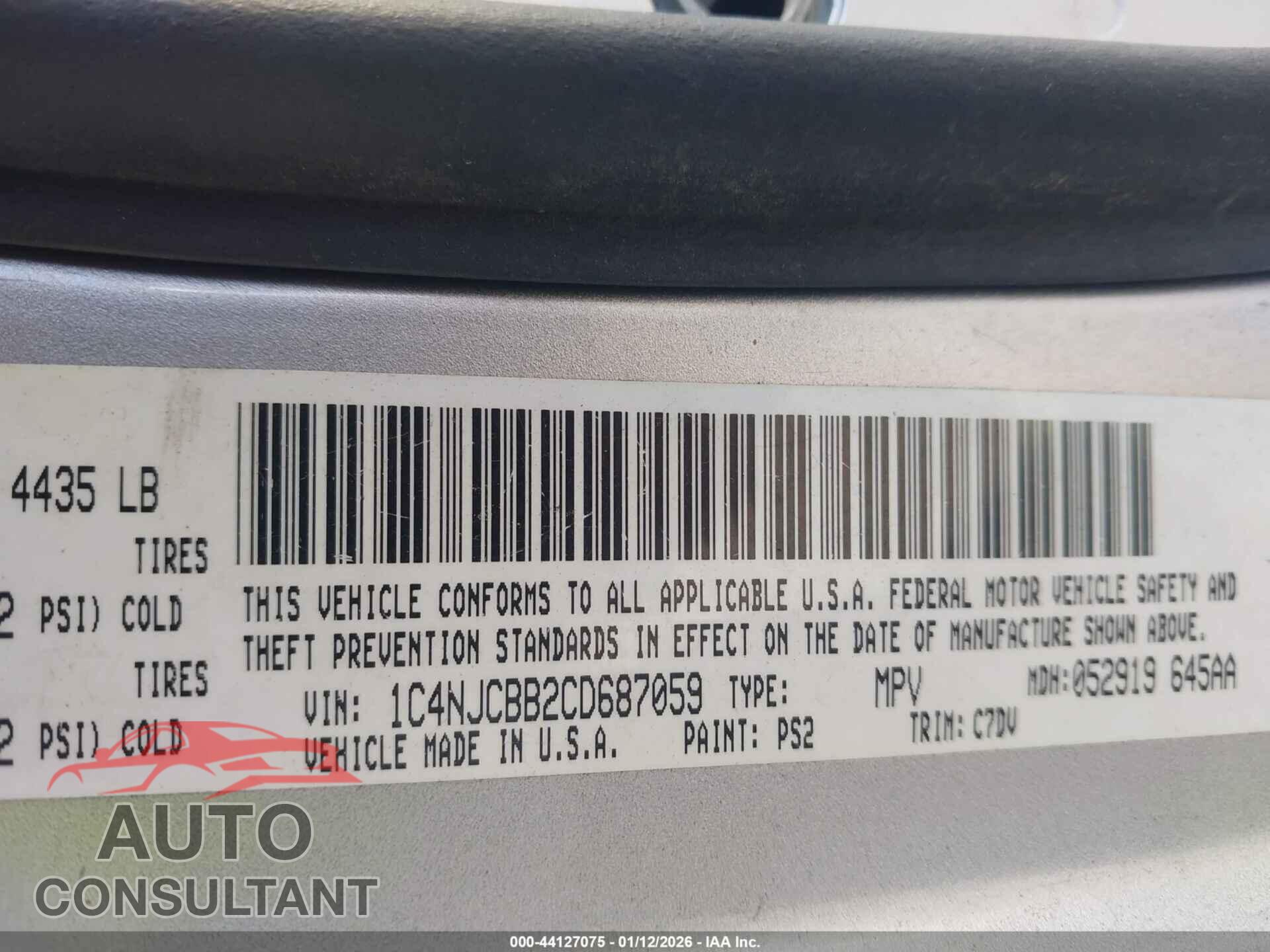 JEEP COMPASS 2012 - 1C4NJCBB2CD687059