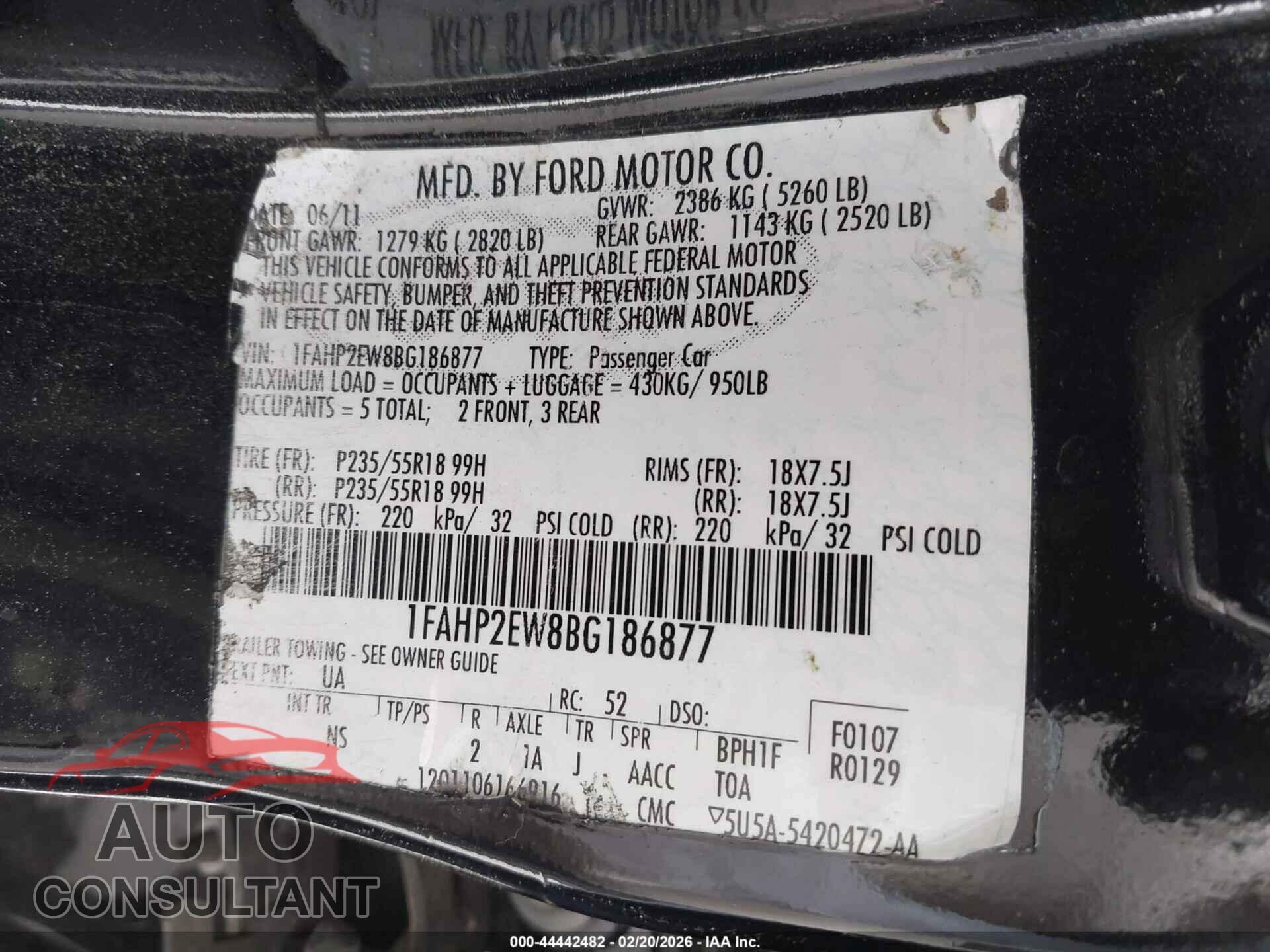 FORD TAURUS 2011 - 1FAHP2EW8BG186877