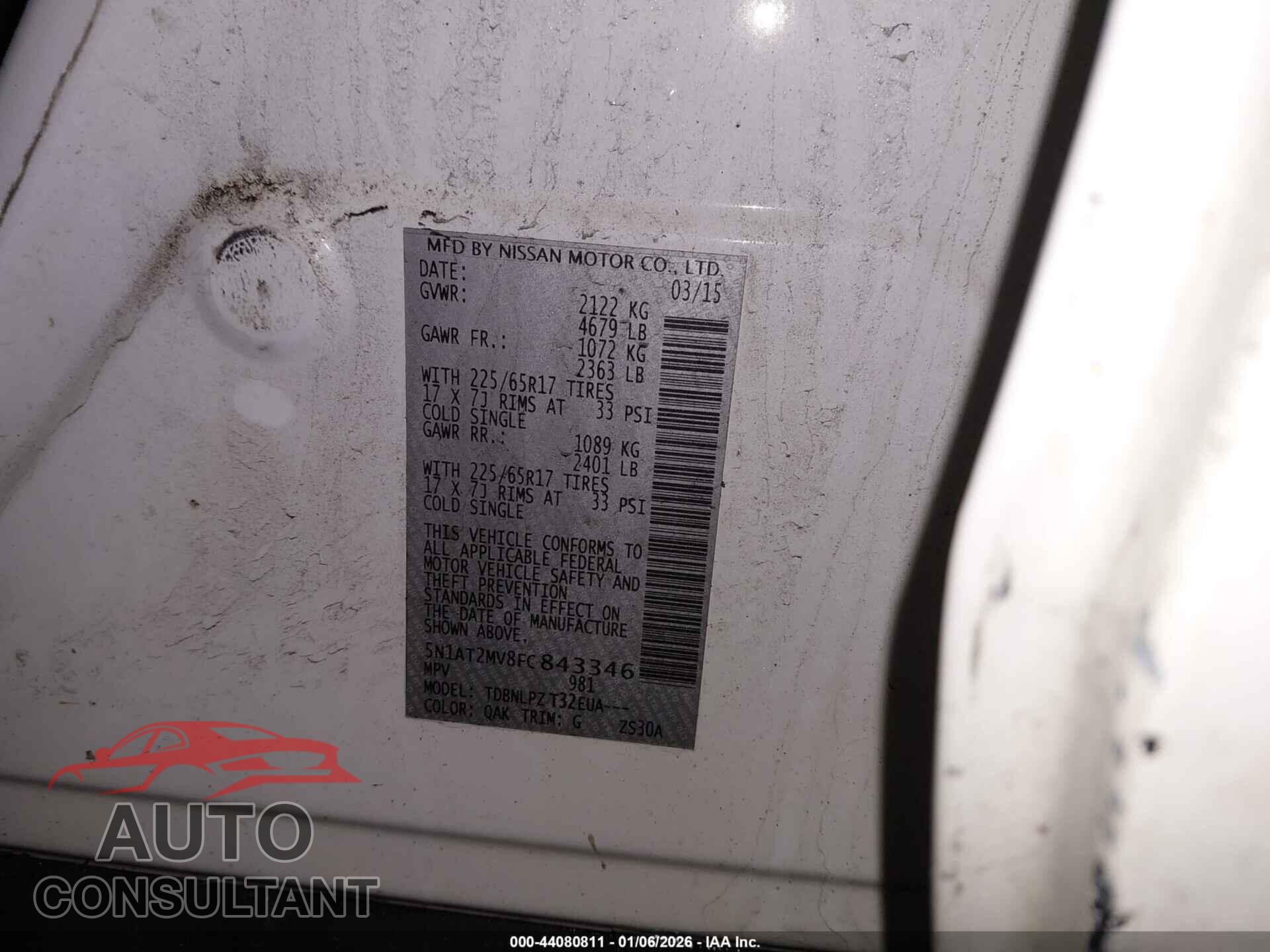 NISSAN ROGUE 2015 - 5N1AT2MV8FC843346
