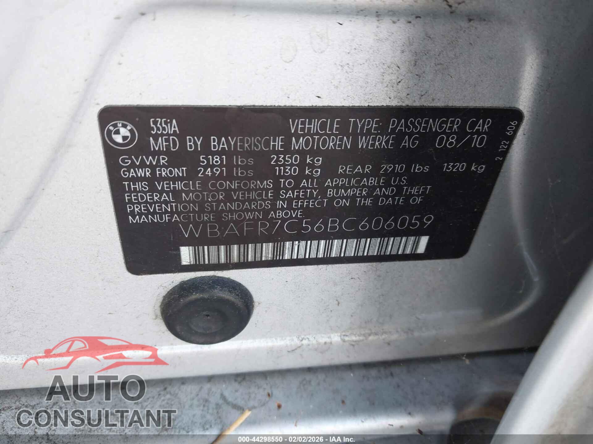 BMW 535I 2011 - WBAFR7C56BC606059