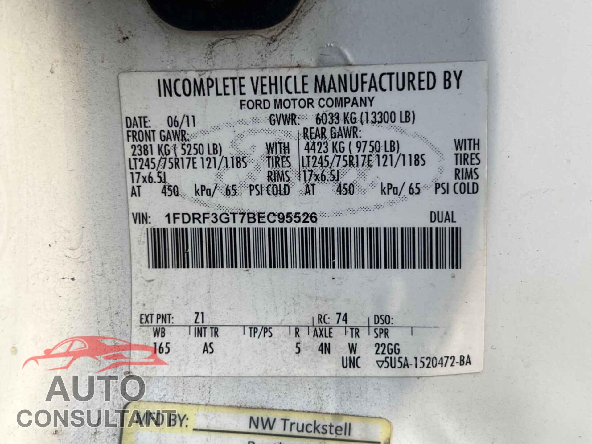 FORD F-350 CHASSIS 2011 - 1FDRF3GT7BEC95526