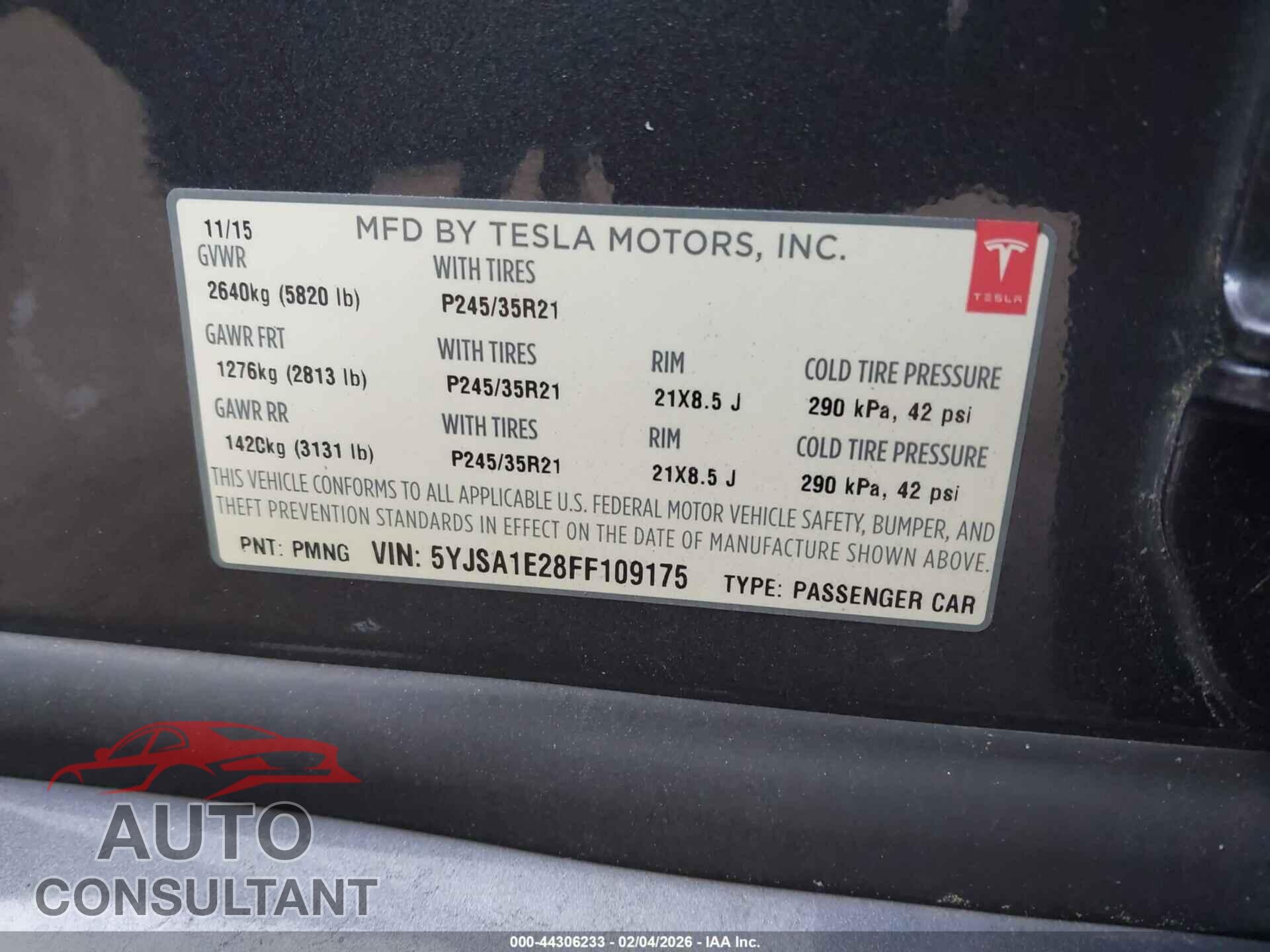 TESLA MODEL S 2015 - 5YJSA1E28FF109175