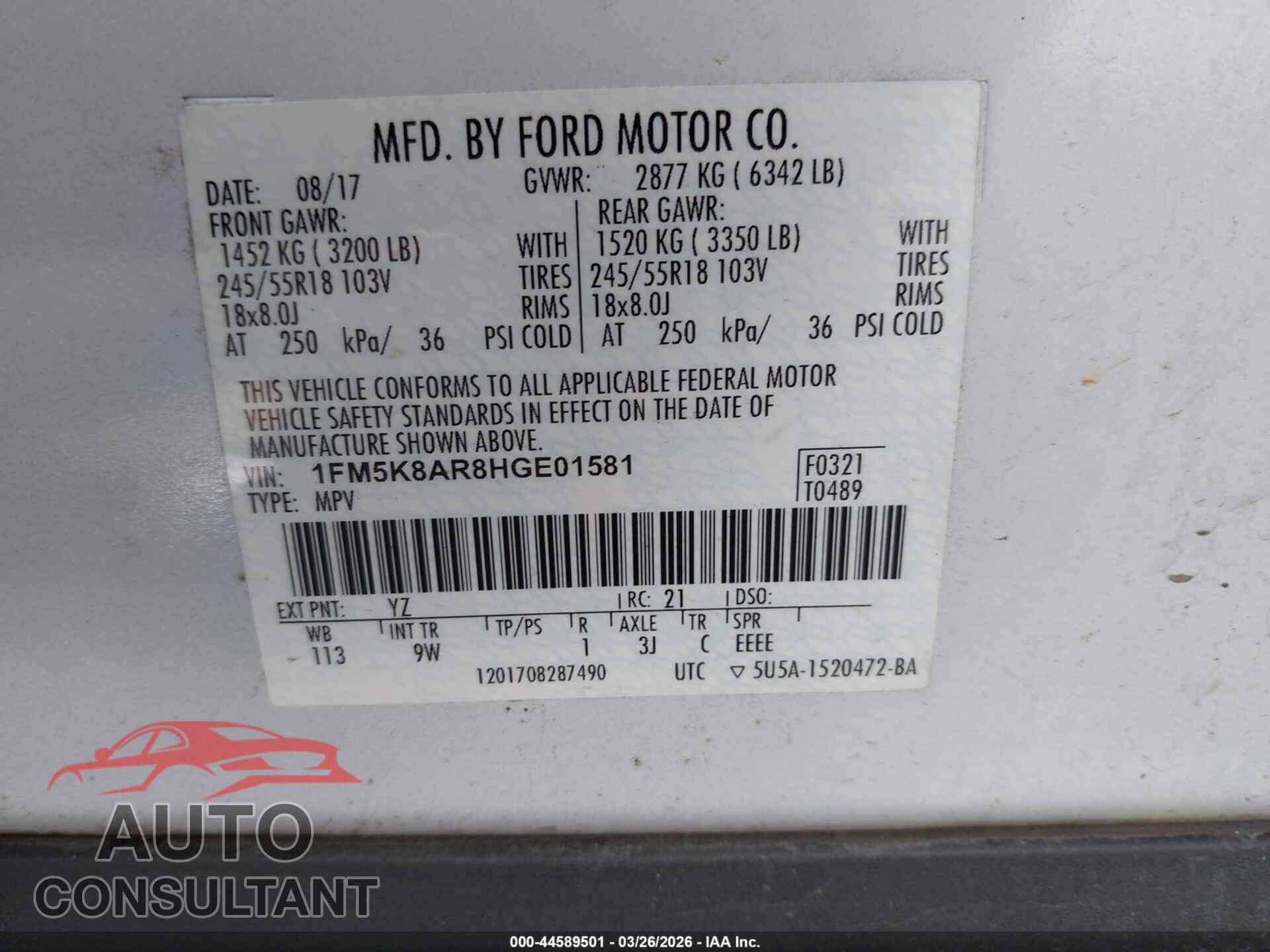FORD EXPLORER 2017 - 1FM5K8AR6HGE01581