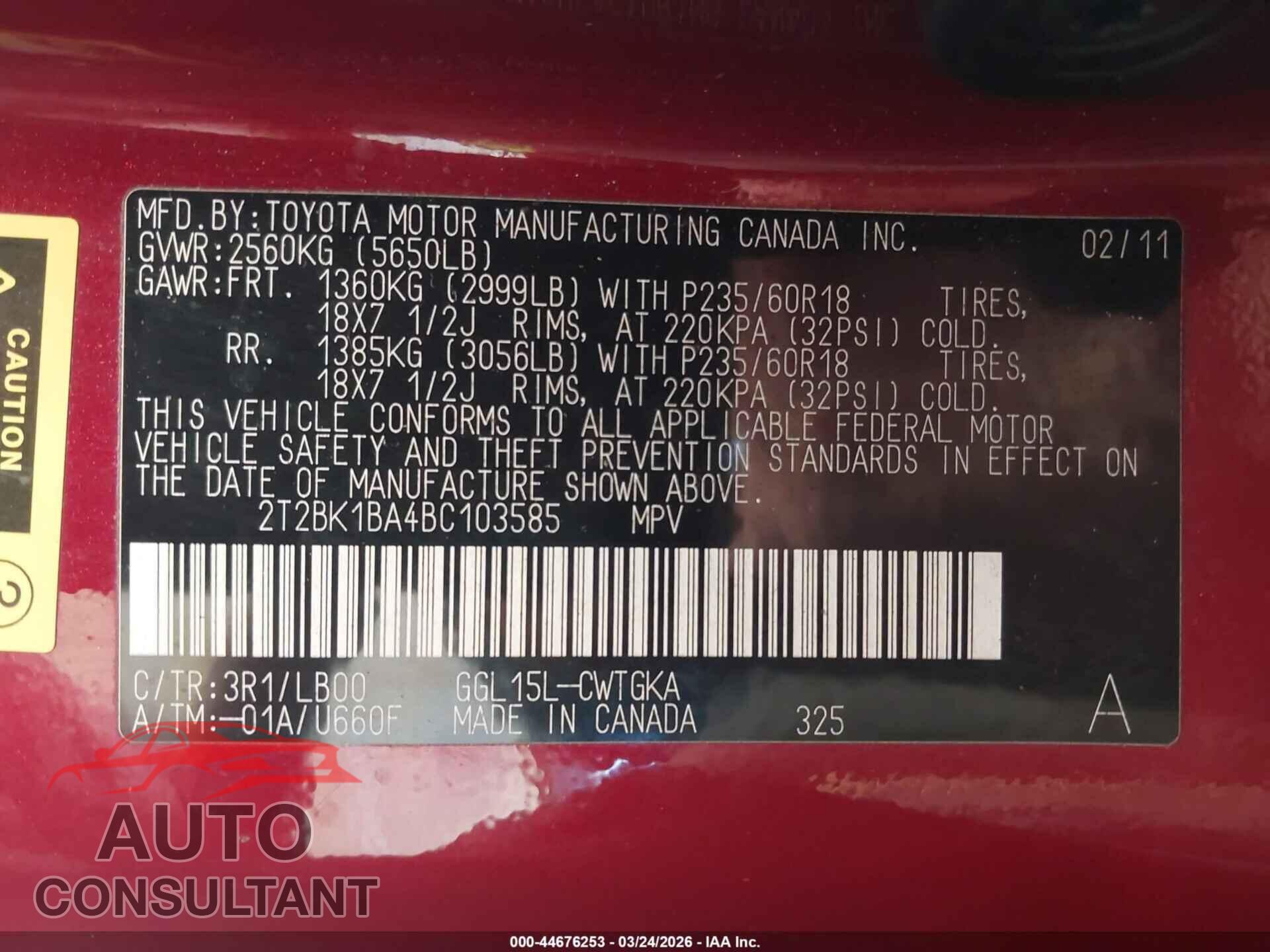 LEXUS RX 2011 - 2T2BK1BA4BC103585