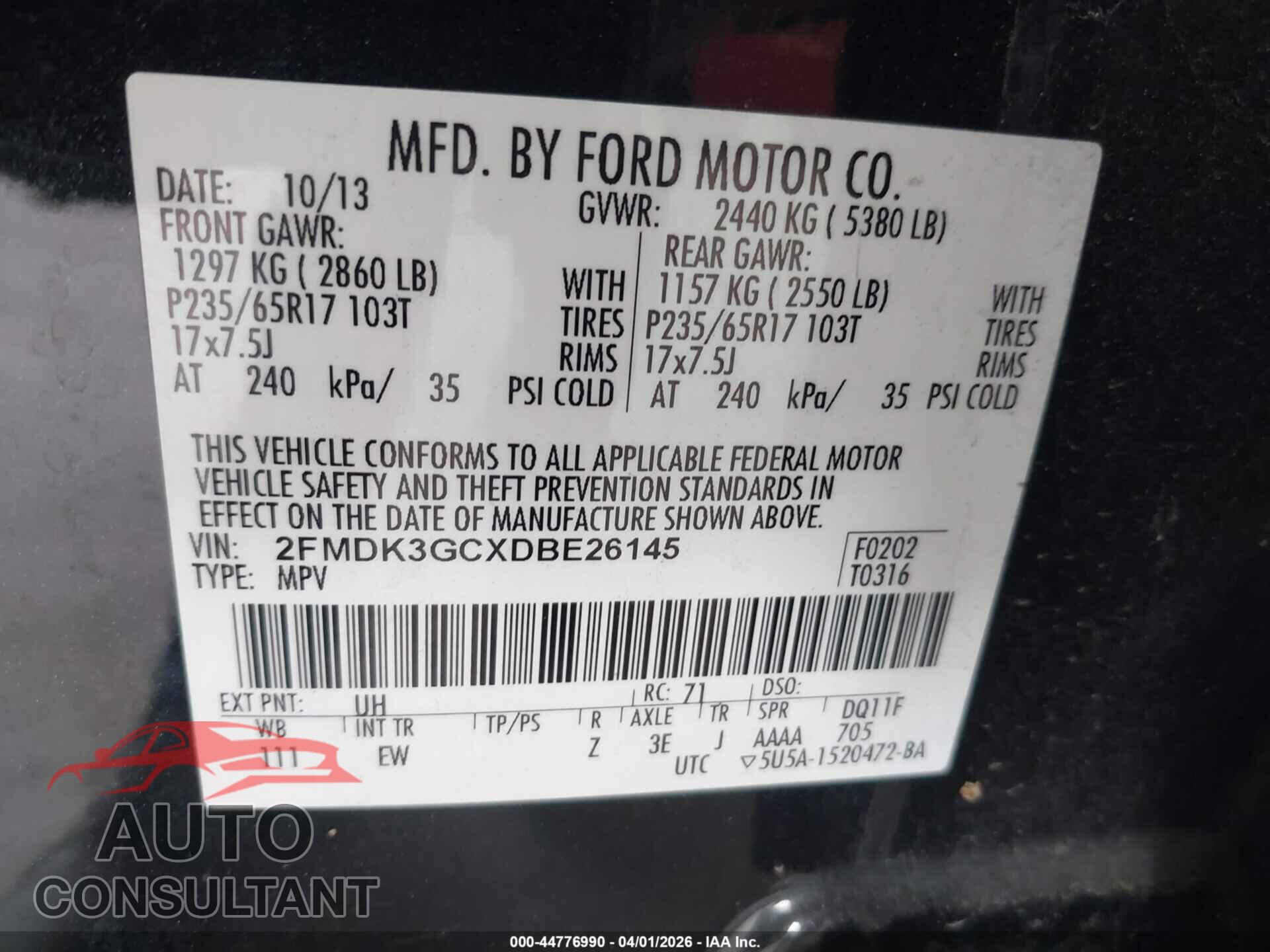 FORD EDGE 2013 - 2FMDK3GCXDBE26145