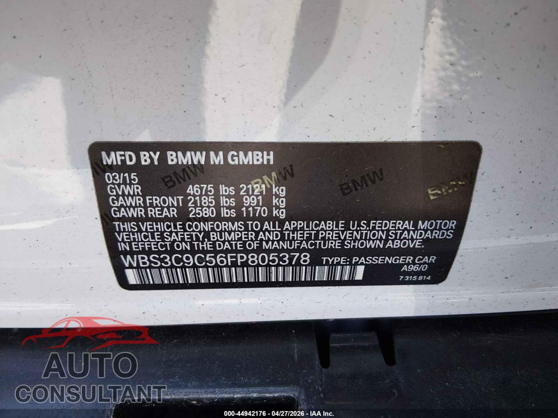 BMW M3 2015 - WBS3C9C56FP805378