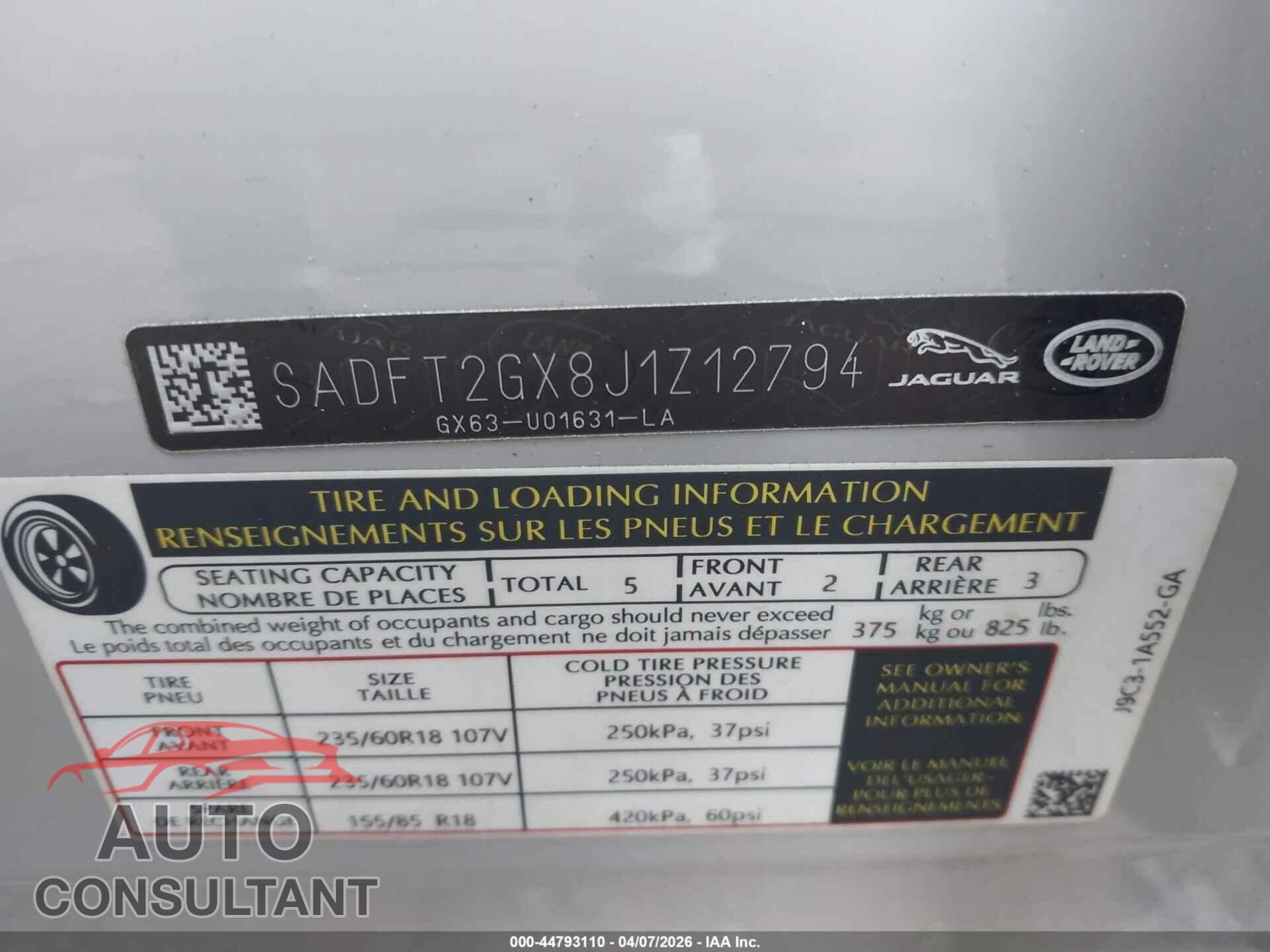 JAGUAR E-PACE 2018 - SADFT2GX8J1Z12794