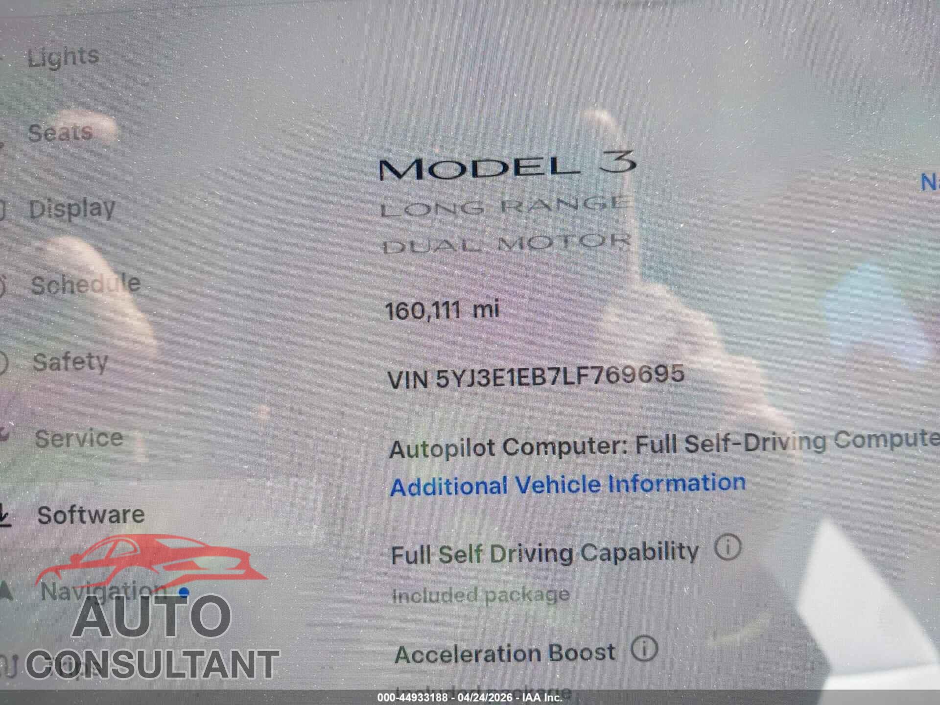 TESLA MODEL 3 2020 - 5YJ3E1EB7LF769695