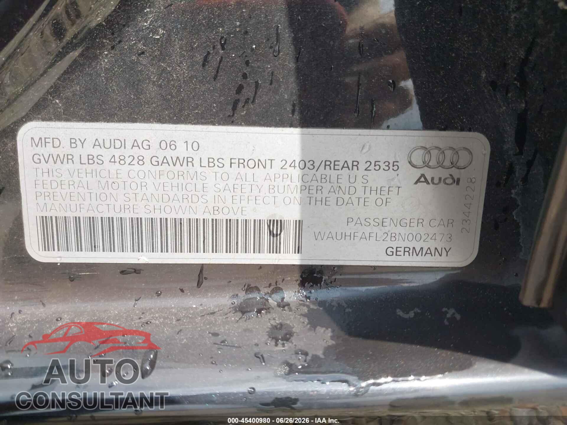 AUDI A4 2011 - WAUHFAFL2BN002473