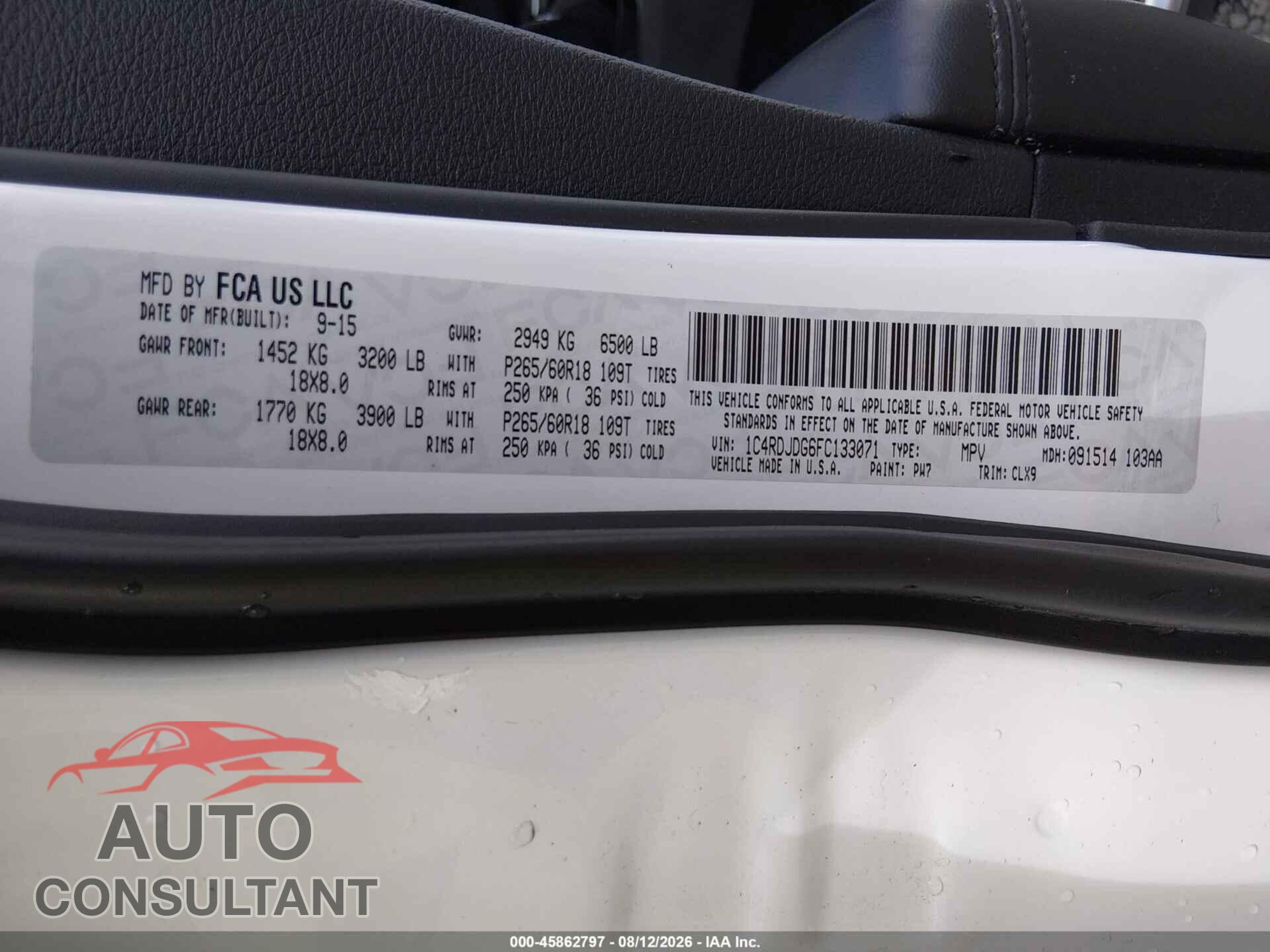 DODGE DURANGO 2015 - 1C4RDJDG6FC133071