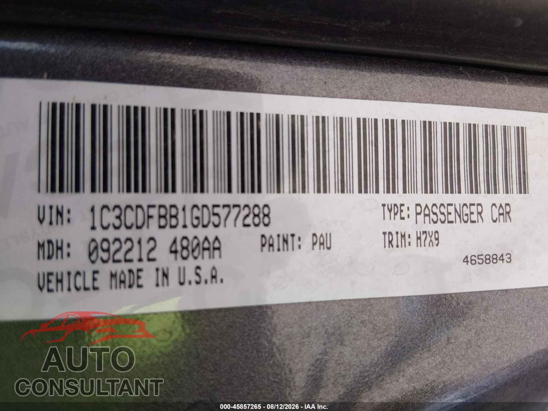 DODGE DART 2016 - 1C3CDFBB1GD577288