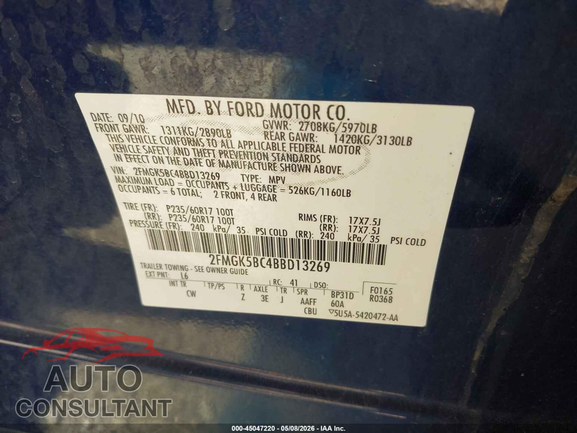 FORD FLEX 2011 - 2FMGK5BC4BBD13269