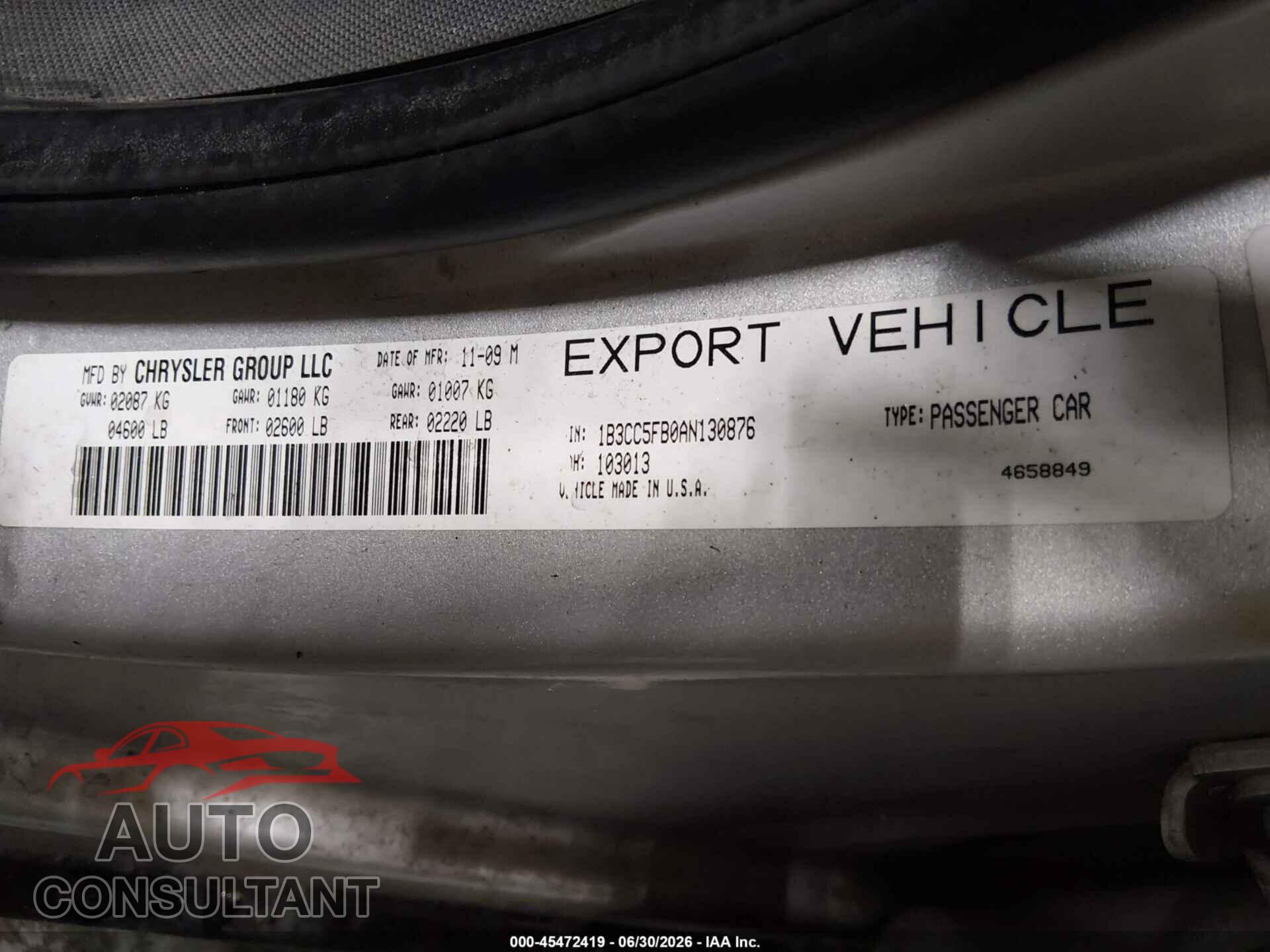 DODGE AVENGER 2010 - 1B3CC5FB0AN130876