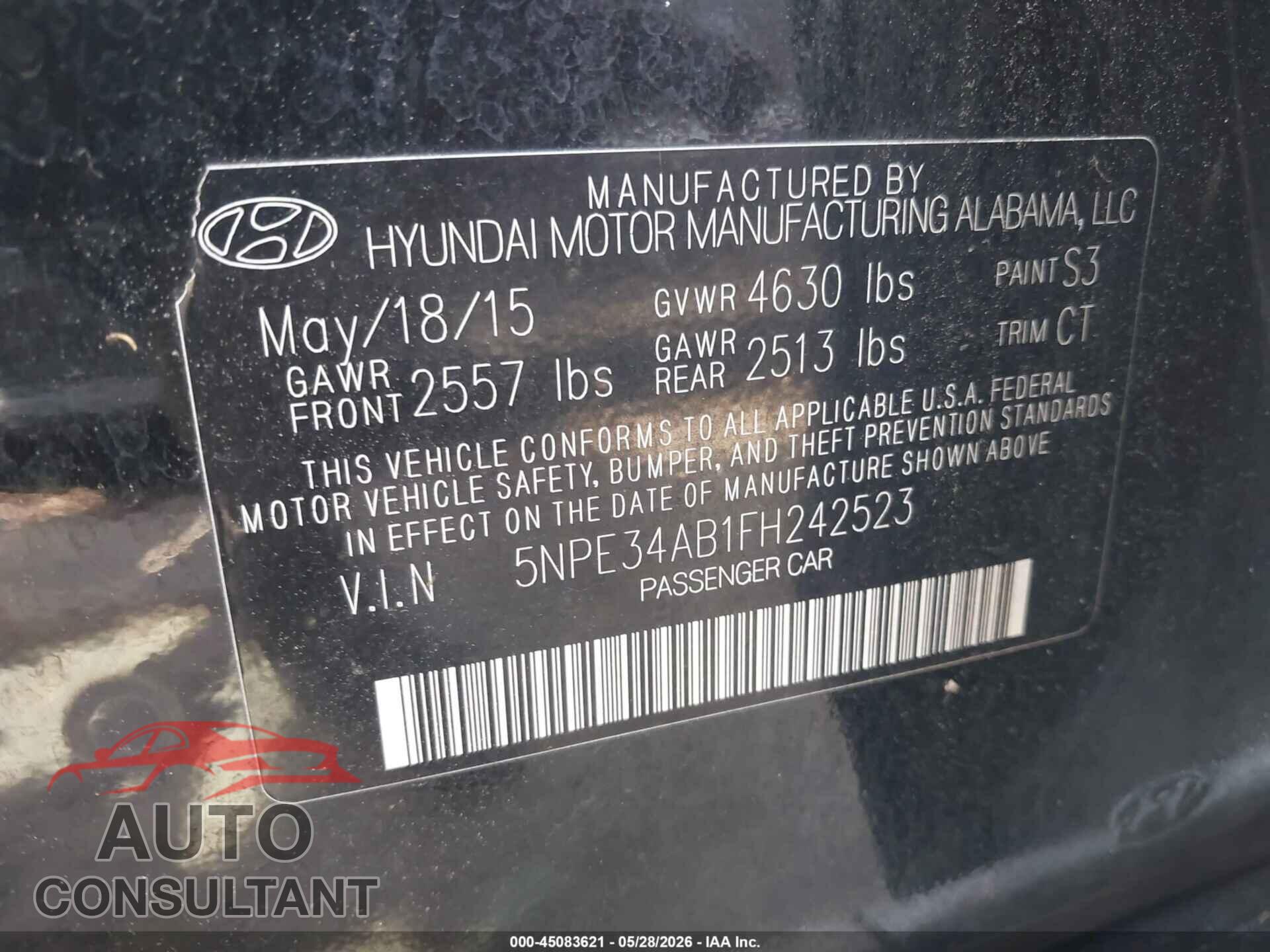 HYUNDAI SONATA 2015 - 5NPE34AB1FH242523