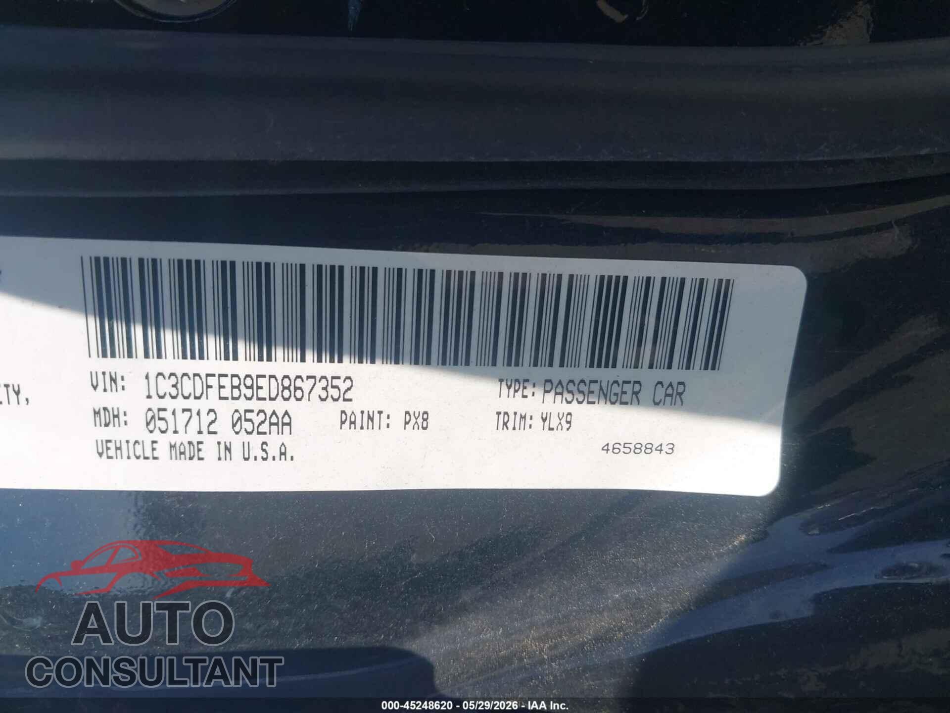 DODGE DART 2014 - 1C3CDFEB9ED867352