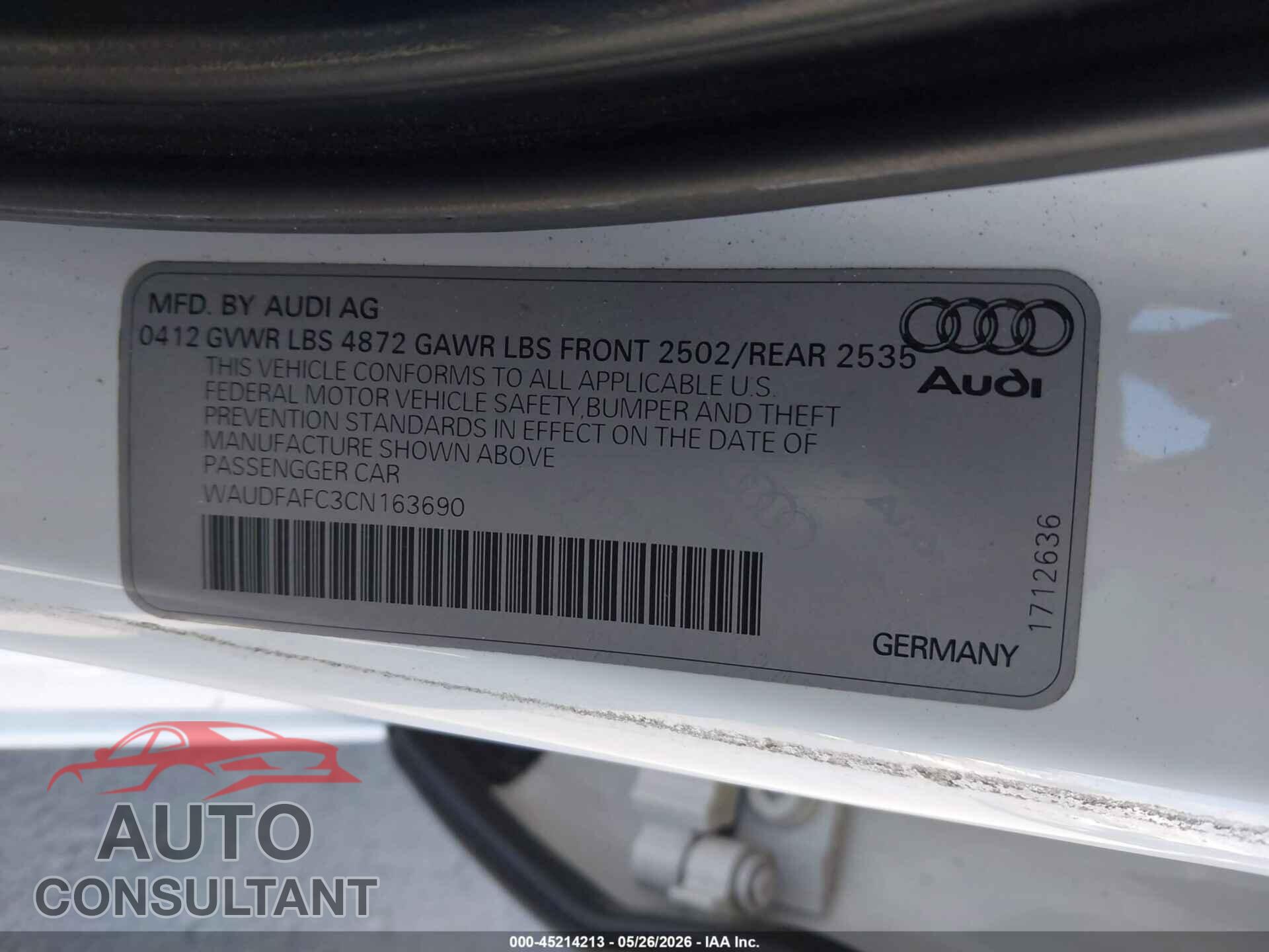 AUDI A6 2012 - WAUDFAFC3CN163690