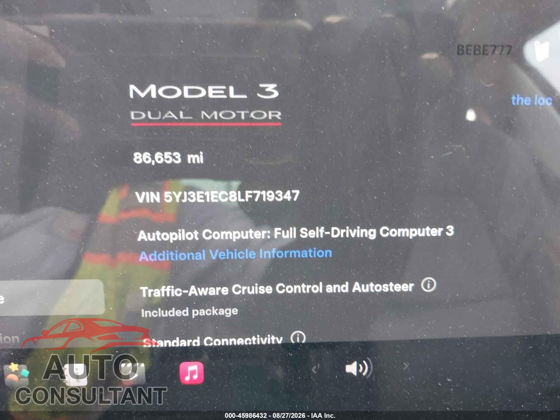 TESLA MODEL 3 2020 - 5YJ3E1EC8LF719347