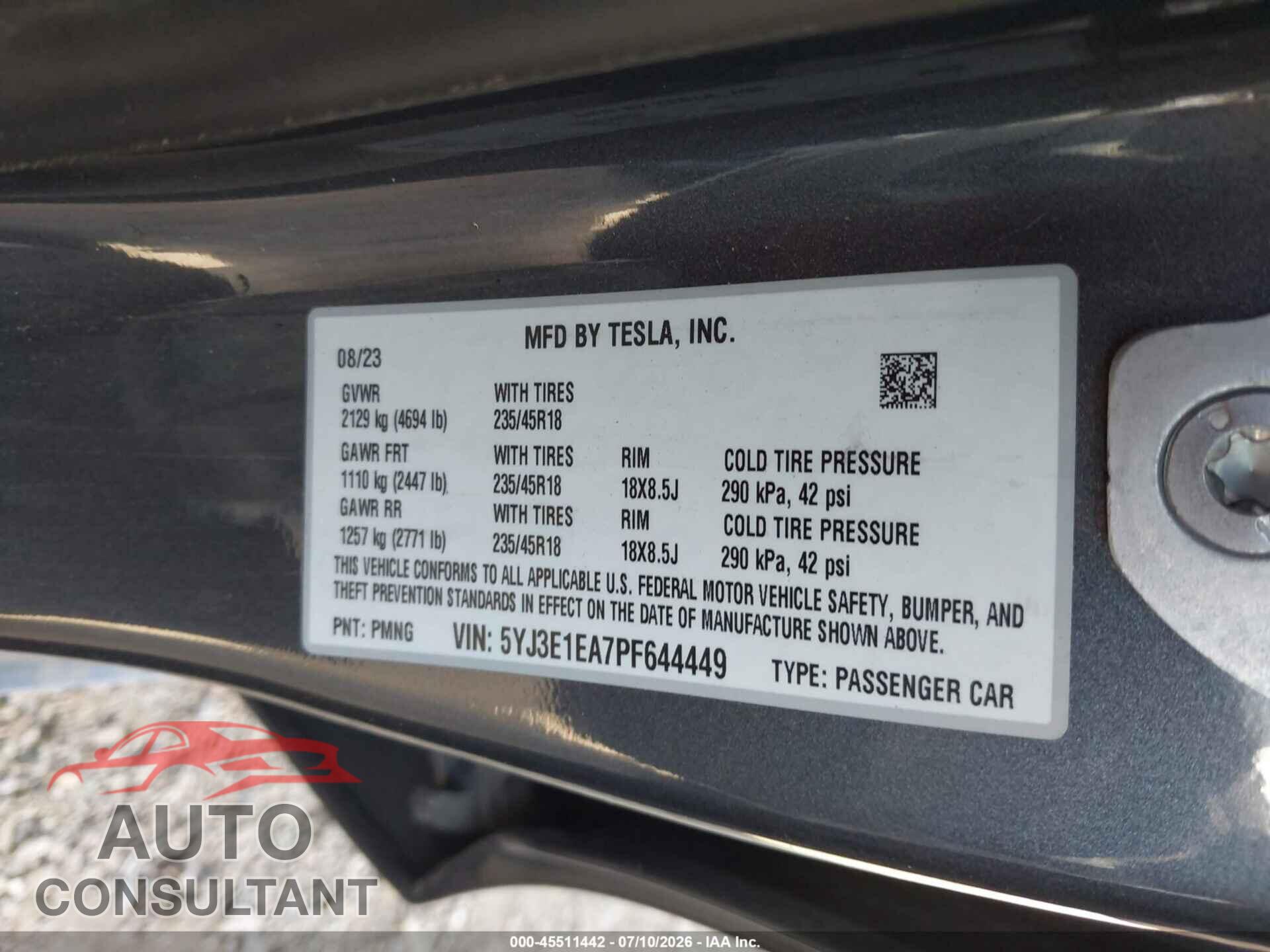 TESLA MODEL 3 2023 - 5YJ3E1EA7PF644449