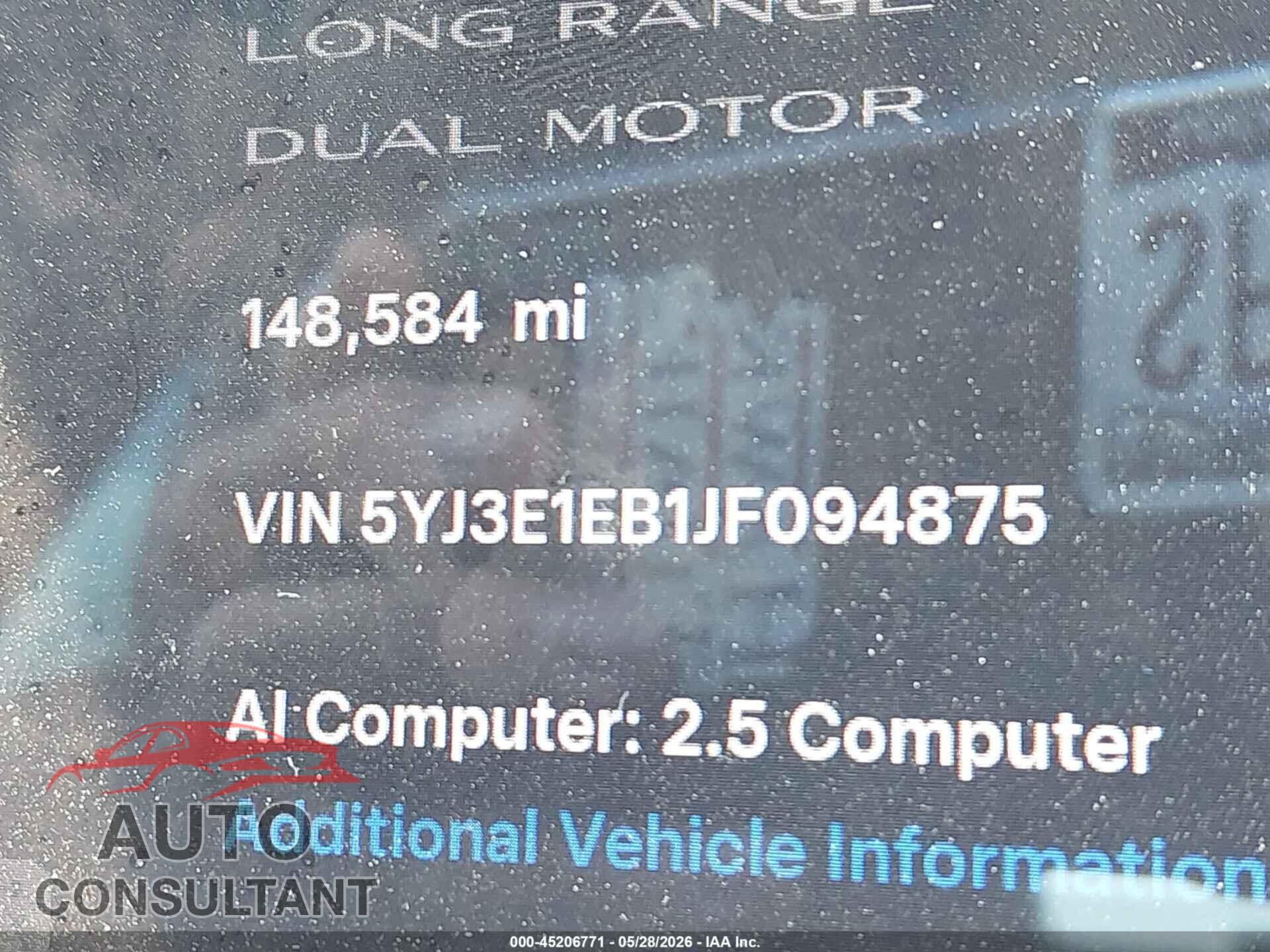 TESLA MODEL 3 2018 - 5YJ3E1EB1JF094875