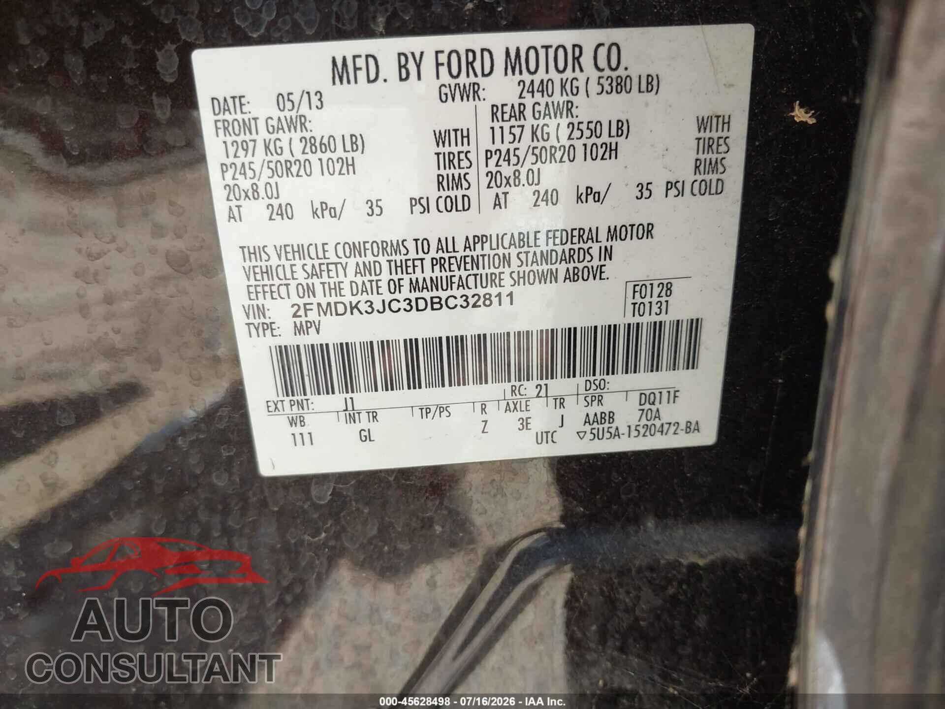 FORD EDGE 2013 - 2FMDK3JC3DBC32811