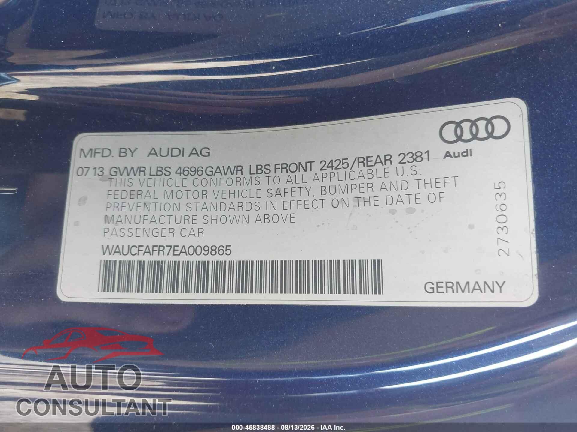AUDI A5 2014 - WAUCFAFR7EA009865