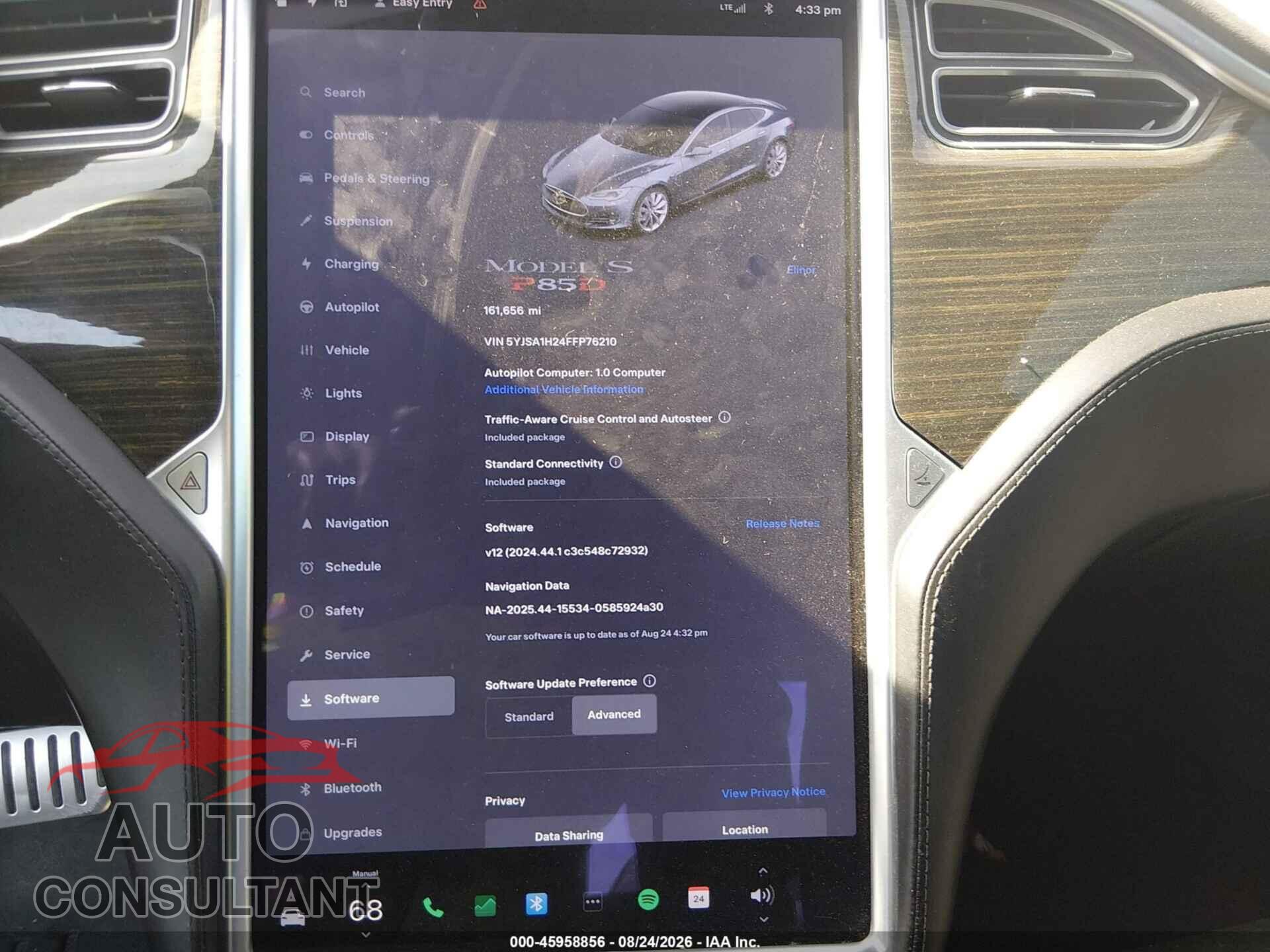 TESLA MODEL S 2015 - 5YJSA1H24FFP76210