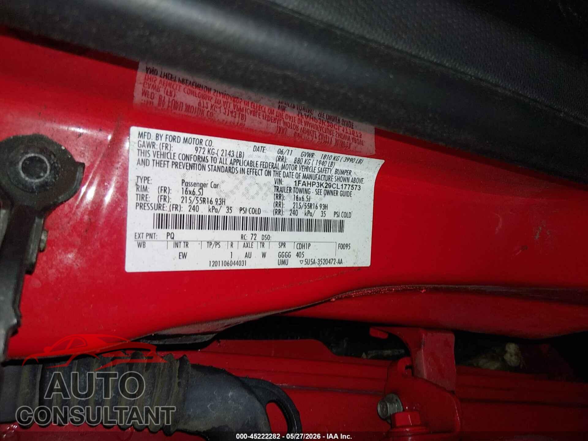 FORD FOCUS 2012 - 1FAHP3K29CL177573