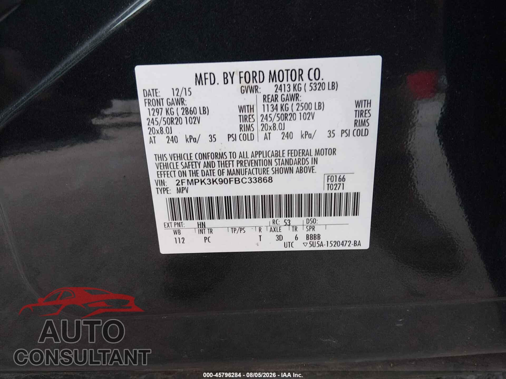 FORD EDGE 2015 - 2FMPK3K90FBC33868