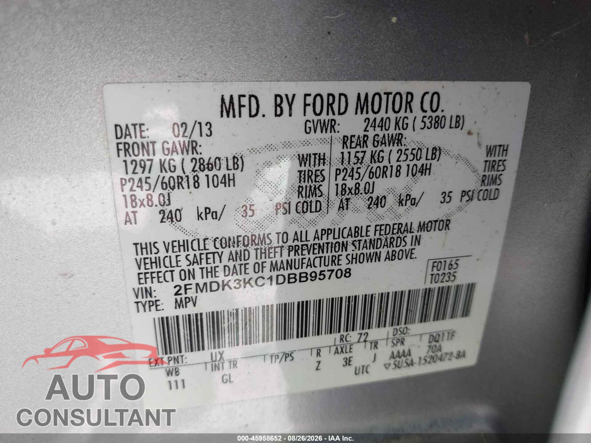 FORD EDGE 2013 - 2FMDK3KC1DBB95708