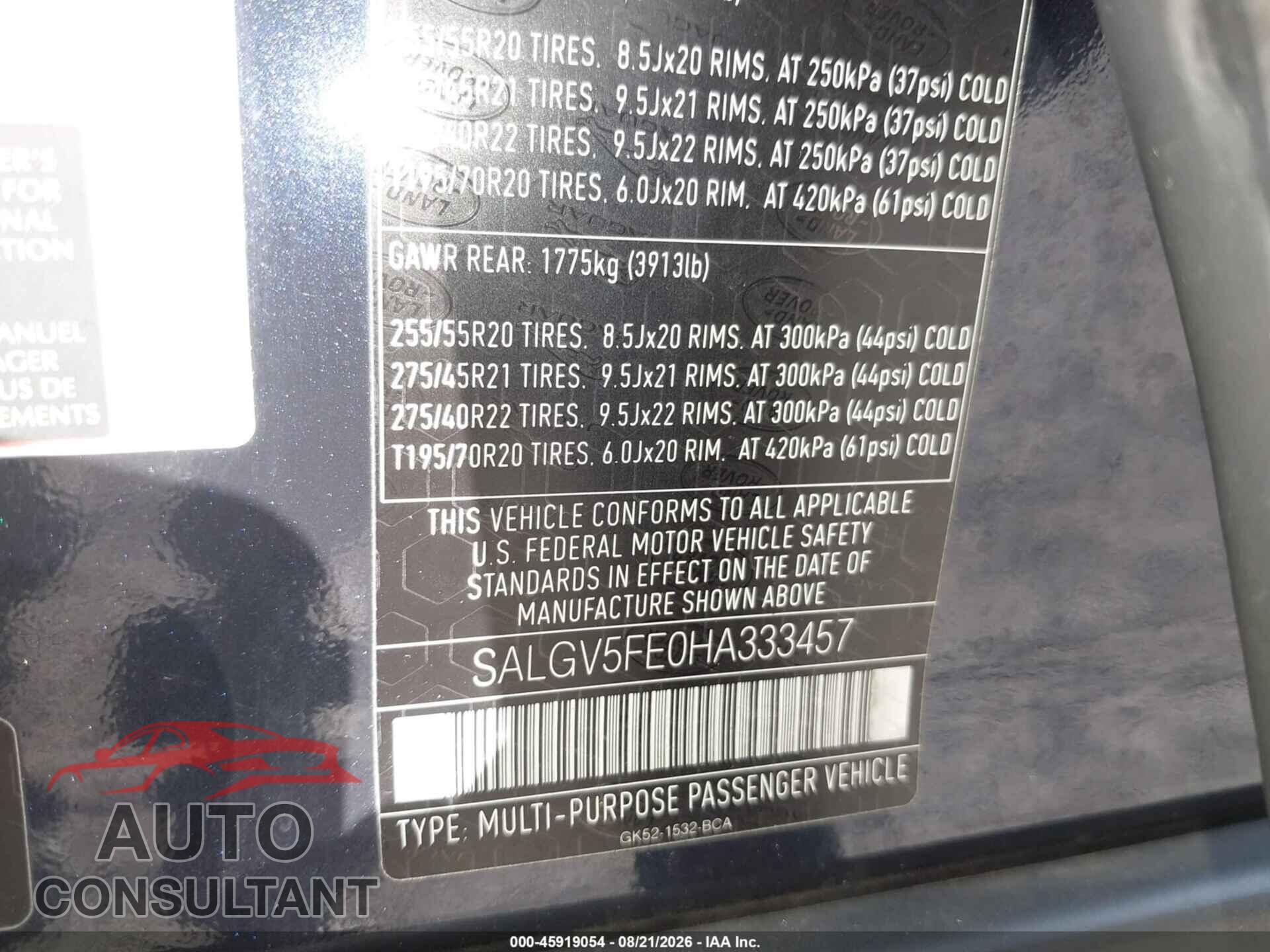 LAND ROVER RANGE ROVER 2017 - SALGV5FE0HA333457