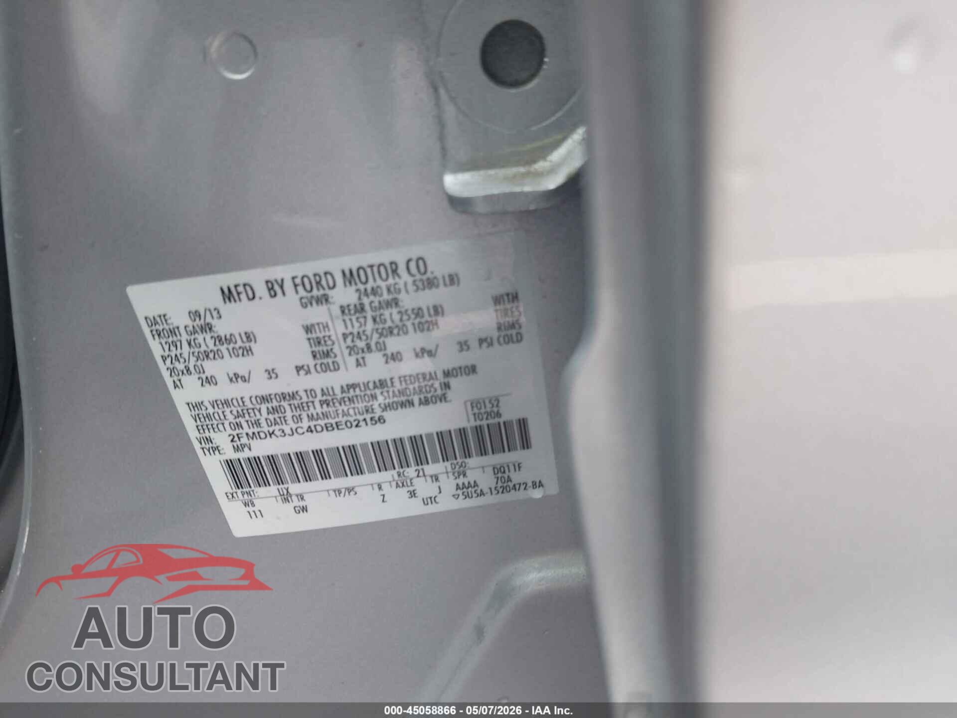 FORD EDGE 2013 - 2FMDK3JC4DBE02156