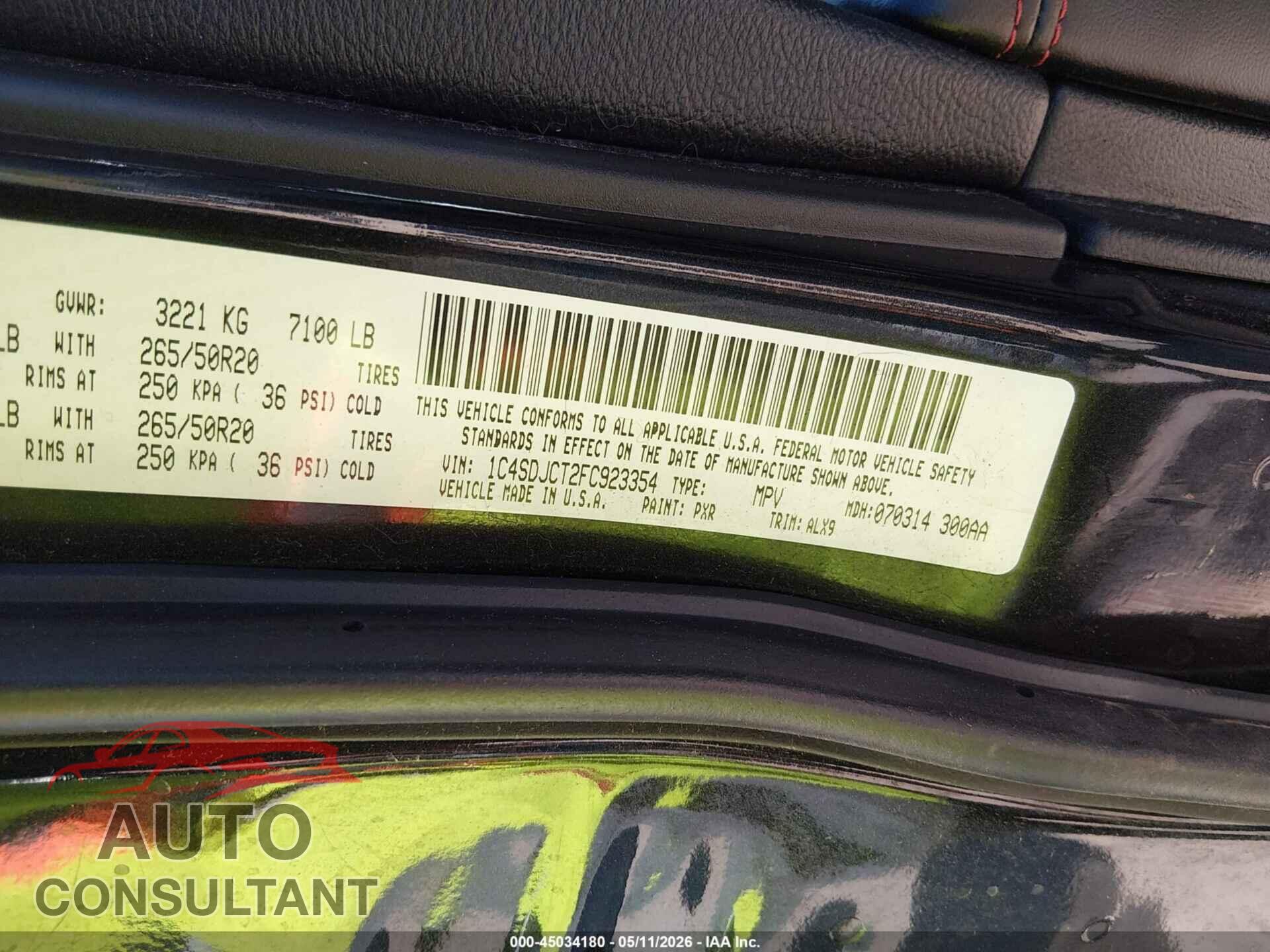 DODGE DURANGO 2015 - 1C4SDJCT2FC923354