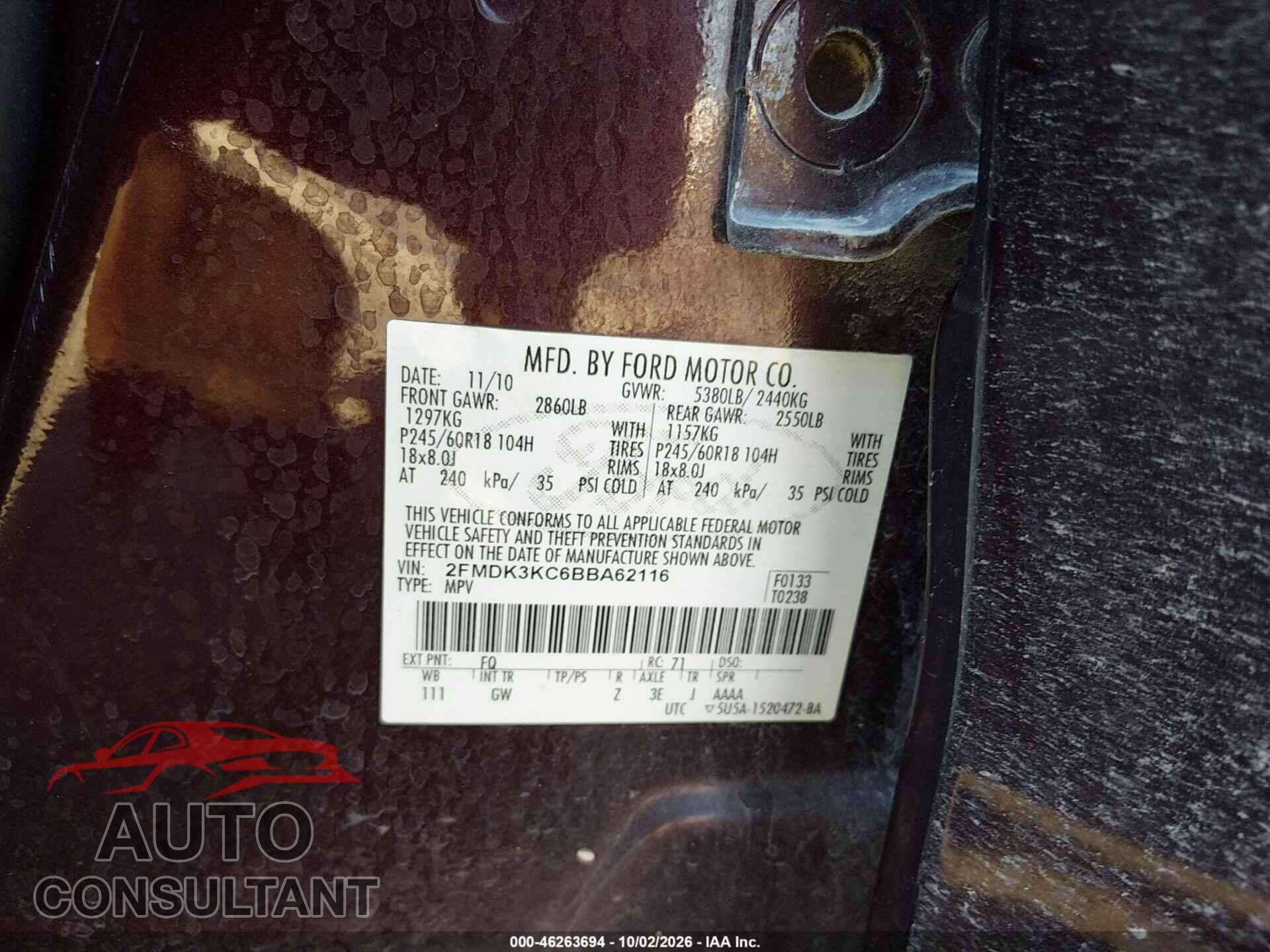 FORD EDGE 2011 - 2FMDK3KC6BBA62116