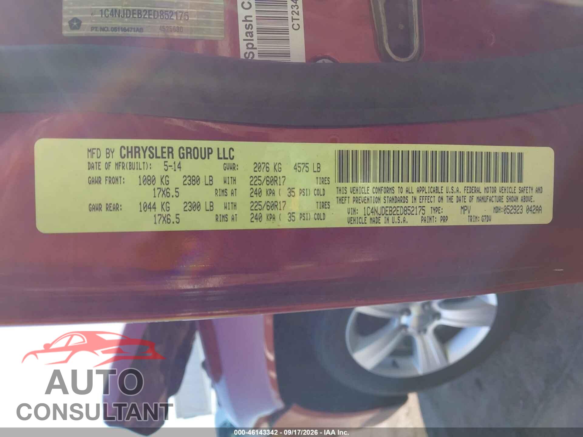 JEEP COMPASS 2014 - 1C4NJDEB2ED852175