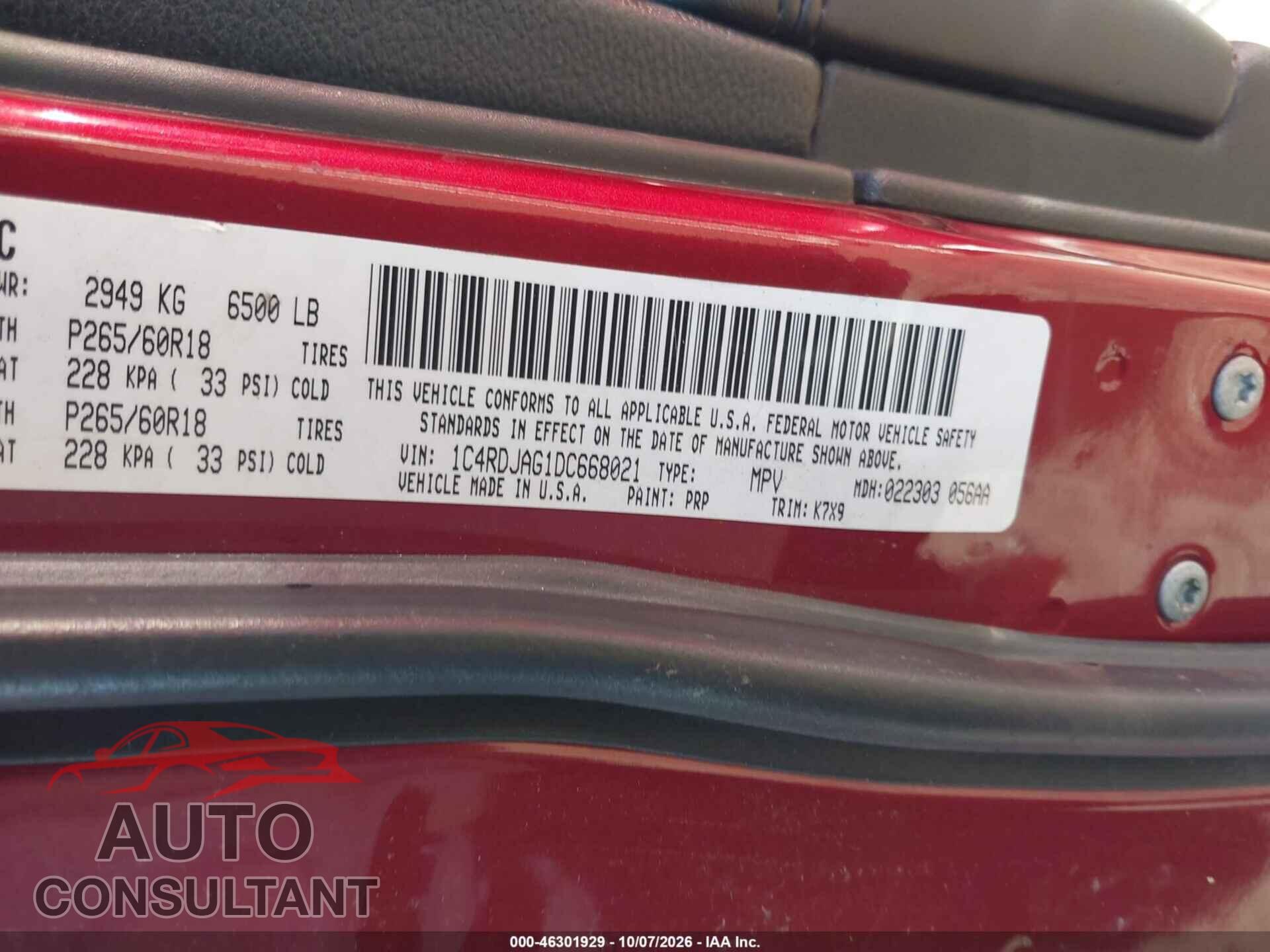 DODGE DURANGO 2013 - 1C4RDJAG1DC668021