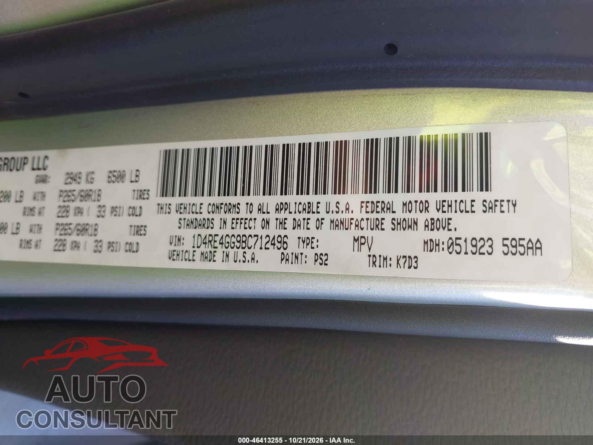 DODGE DURANGO 2011 - 1D4RE4GG9BC712496