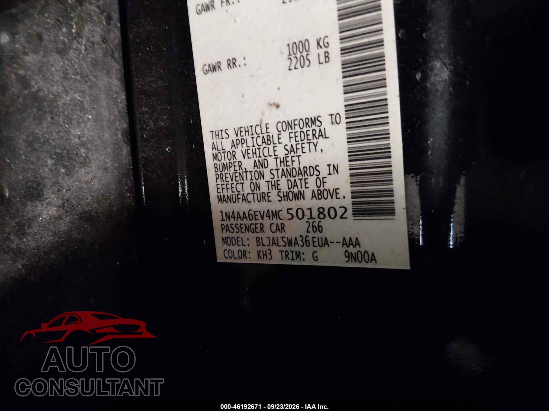 NISSAN MAXIMA 2021 - 1N4AA6EV4MC501802