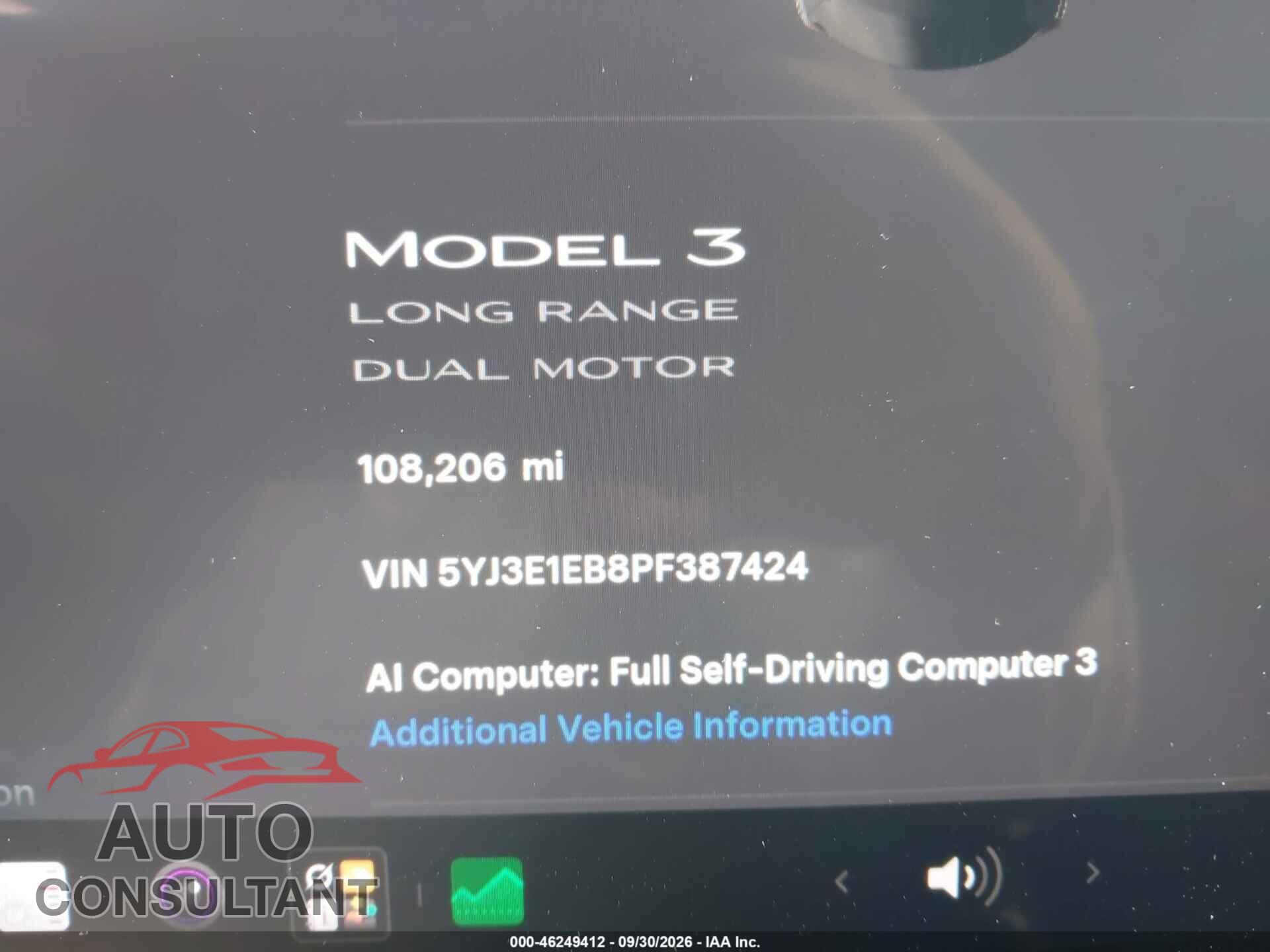 TESLA MODEL 3 2023 - 5YJ3E1EB8PF387424