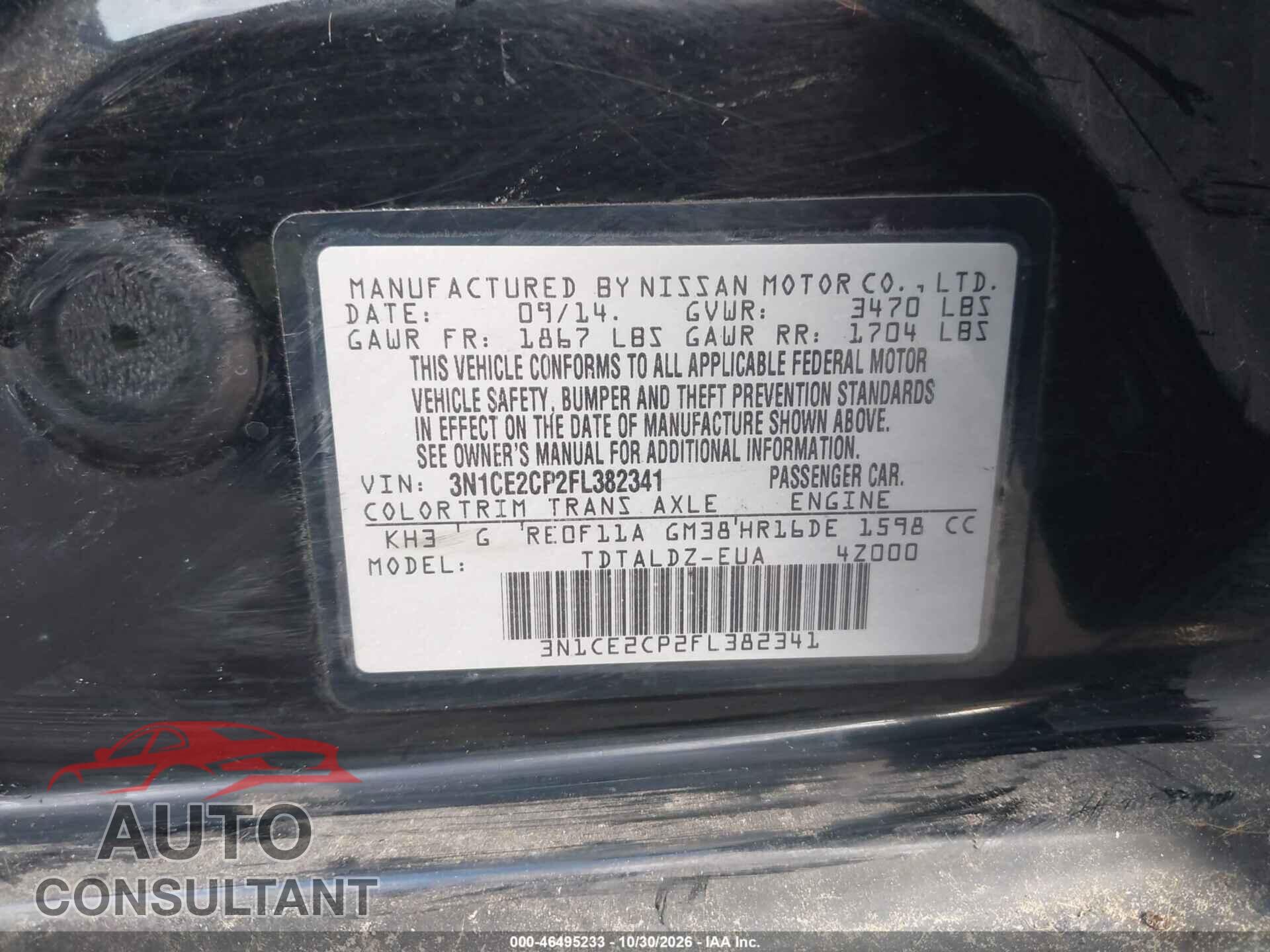 NISSAN VERSA NOTE 2015 - 3N1CE2CP2FL382341