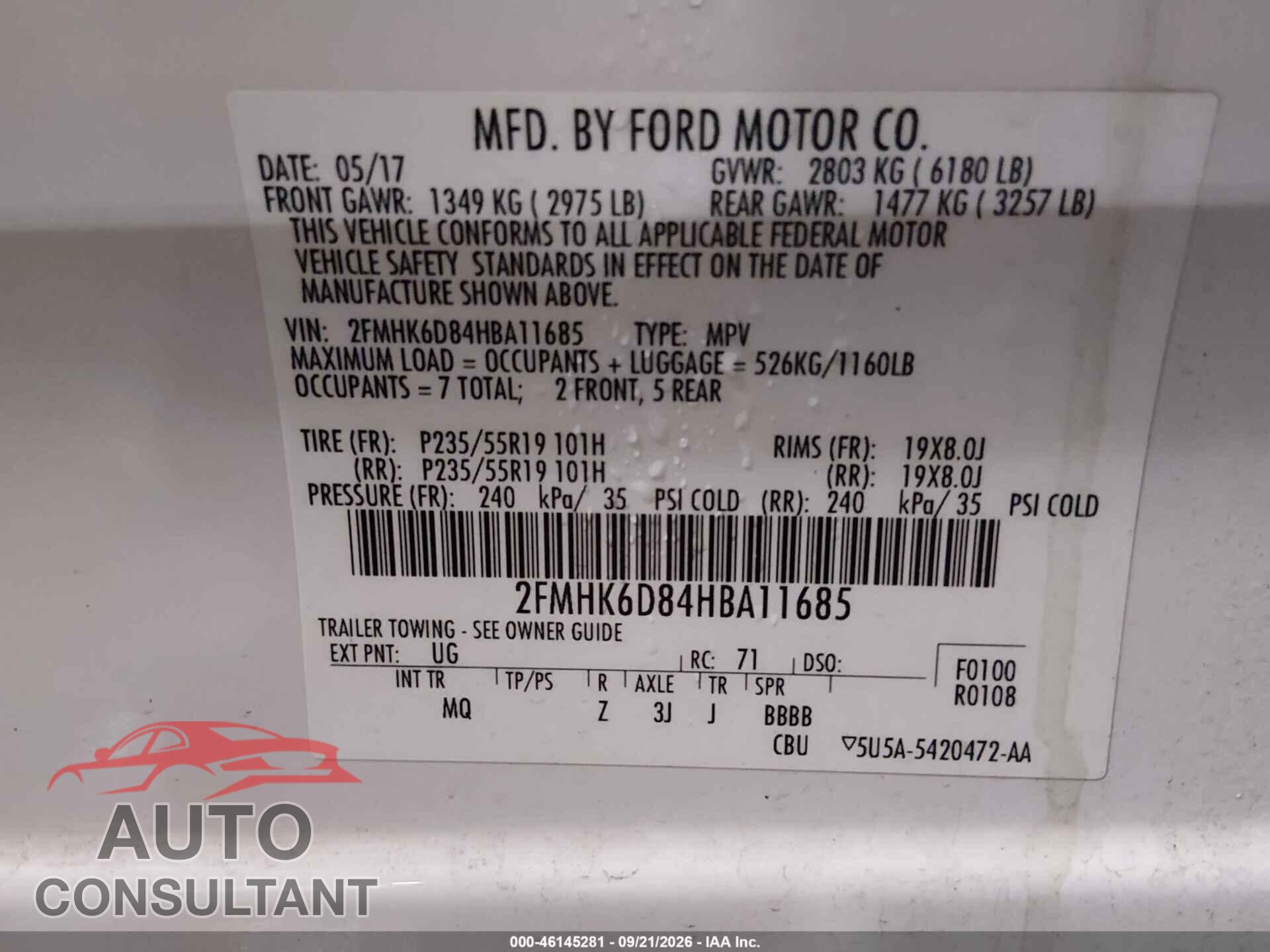 FORD FLEX 2017 - 2FMHK6D84HBA11685