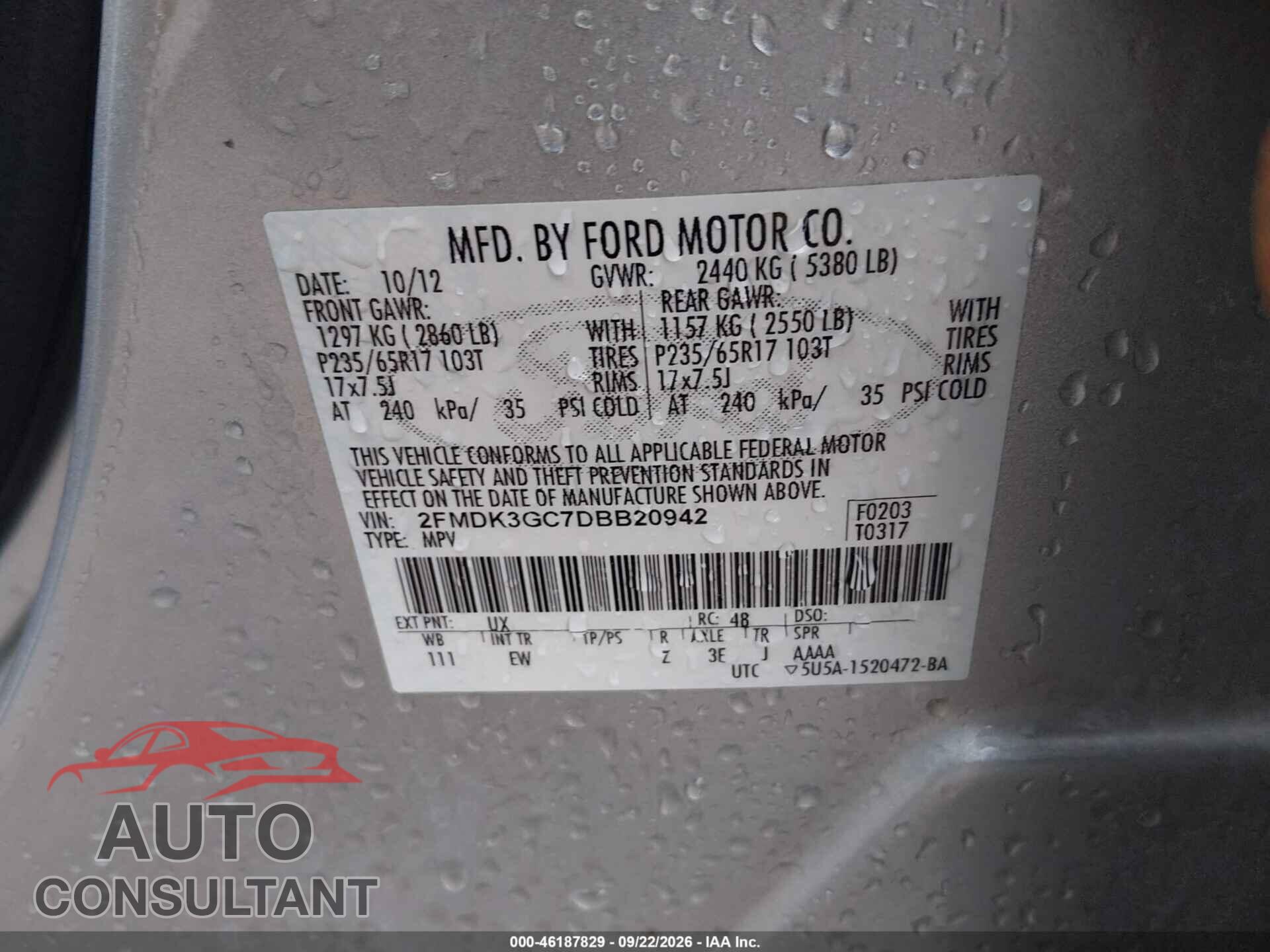 FORD EDGE 2013 - 2FMDK3GC7DBB20942