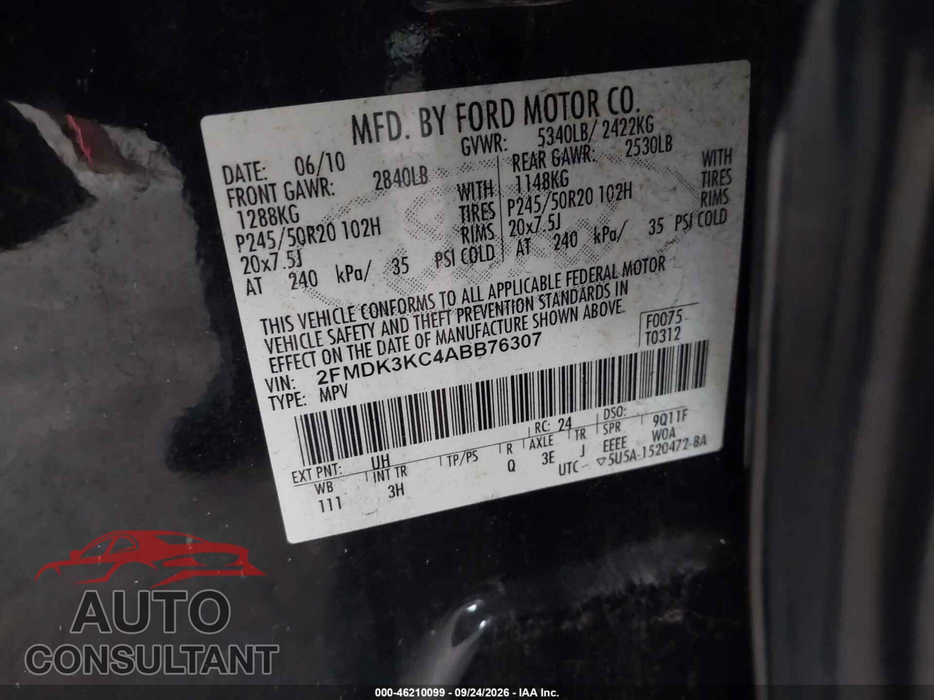 FORD EDGE 2010 - 2FMDK3KC4ABB76307