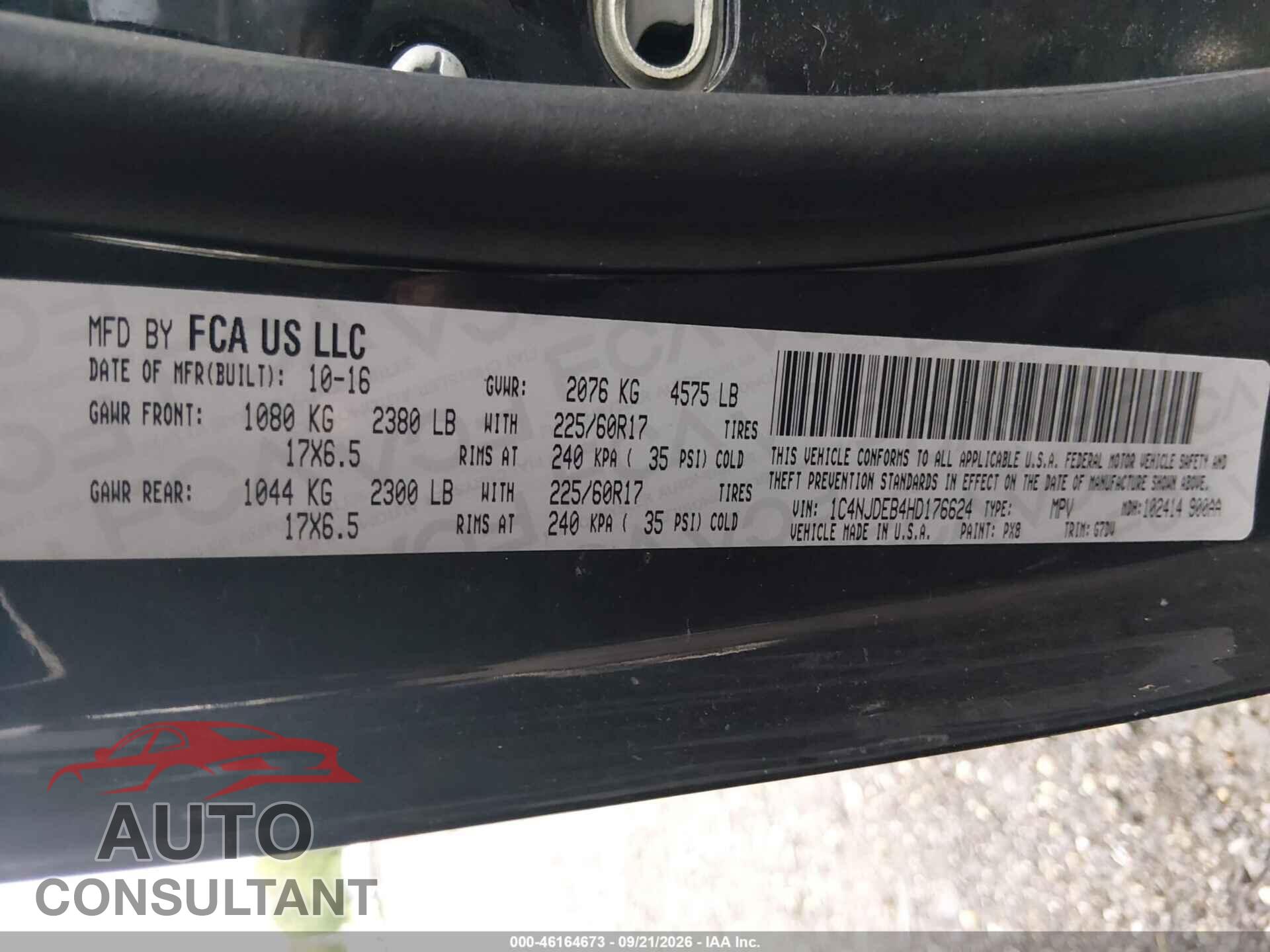 JEEP COMPASS 2017 - 1C4NJDEB4HD176624